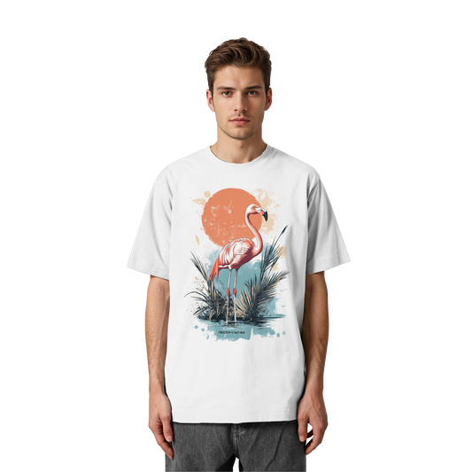 Flamingo Watercolor Style - Heavy Oversized Organic Shirt