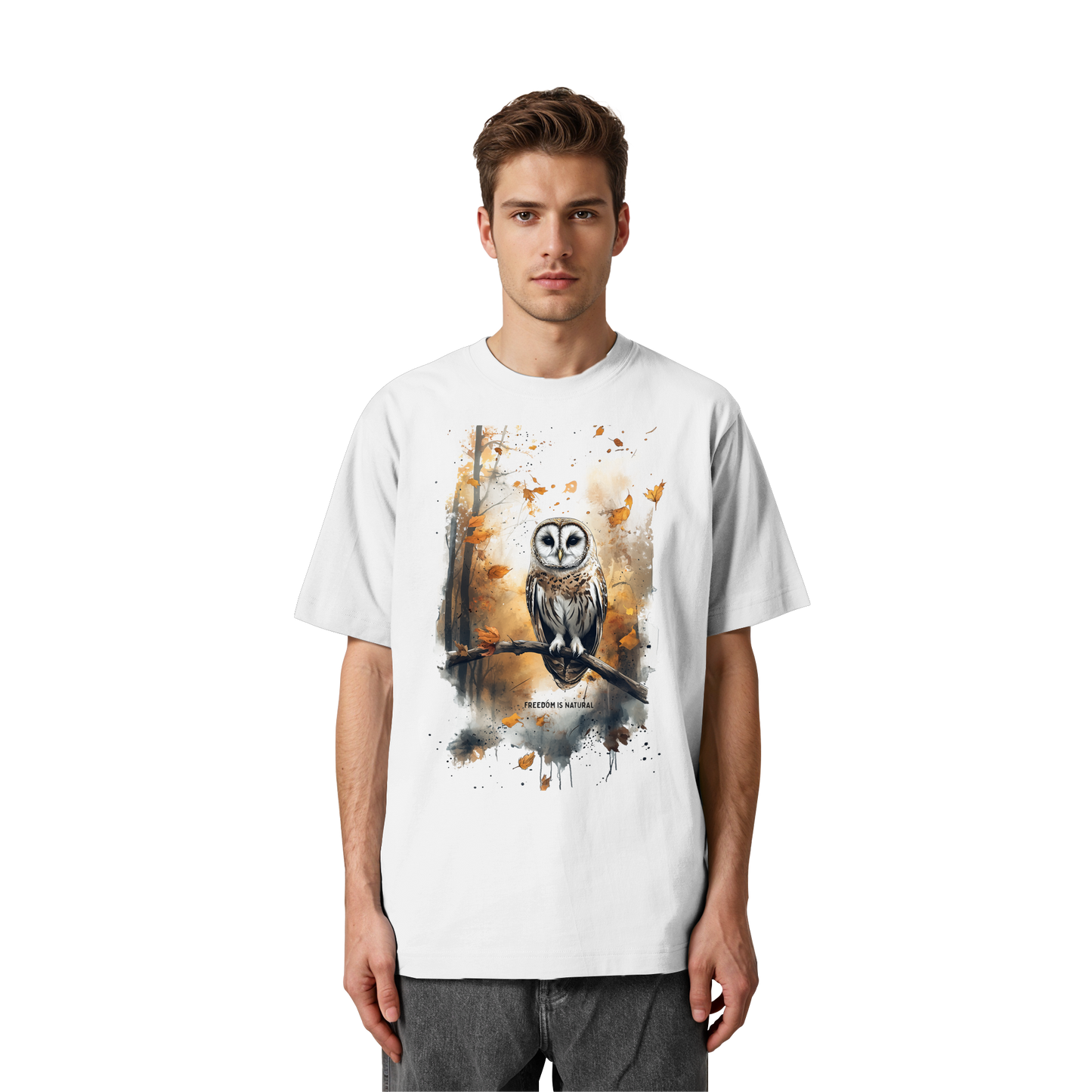 Eule Watercolor Style - Heavy Oversized Organic Shirt