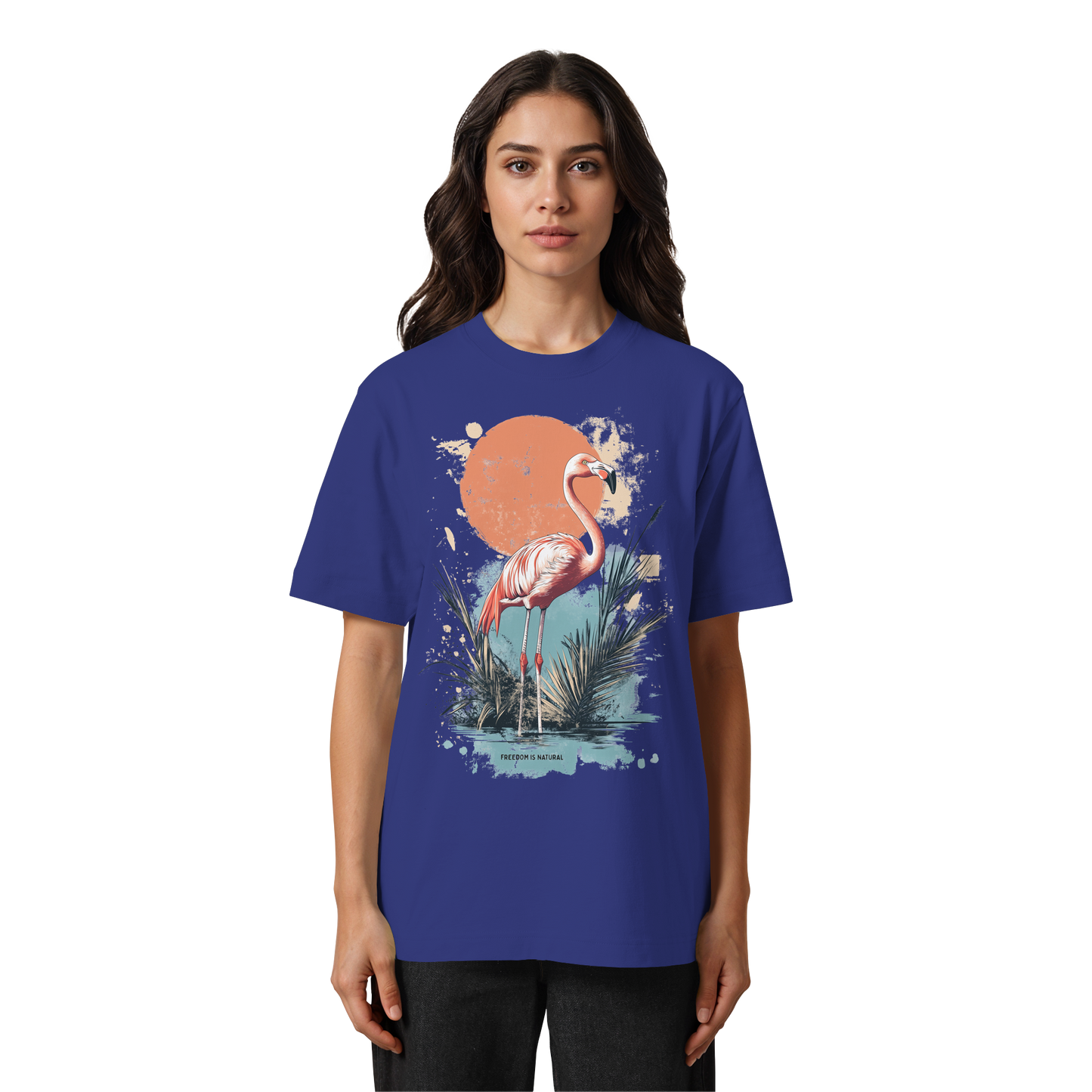 Flamingo Watercolor Style - Heavy Oversized Organic Shirt