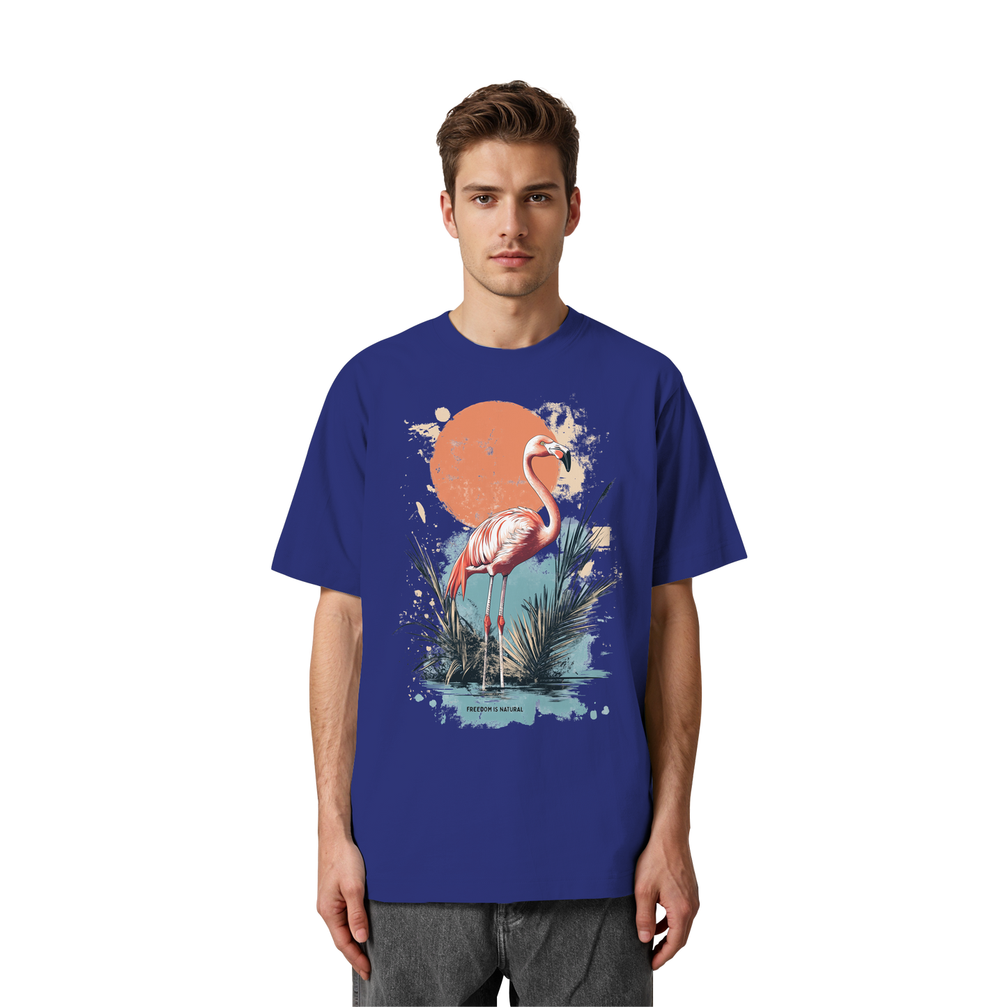 Flamingo Watercolor Style - Heavy Oversized Organic Shirt
