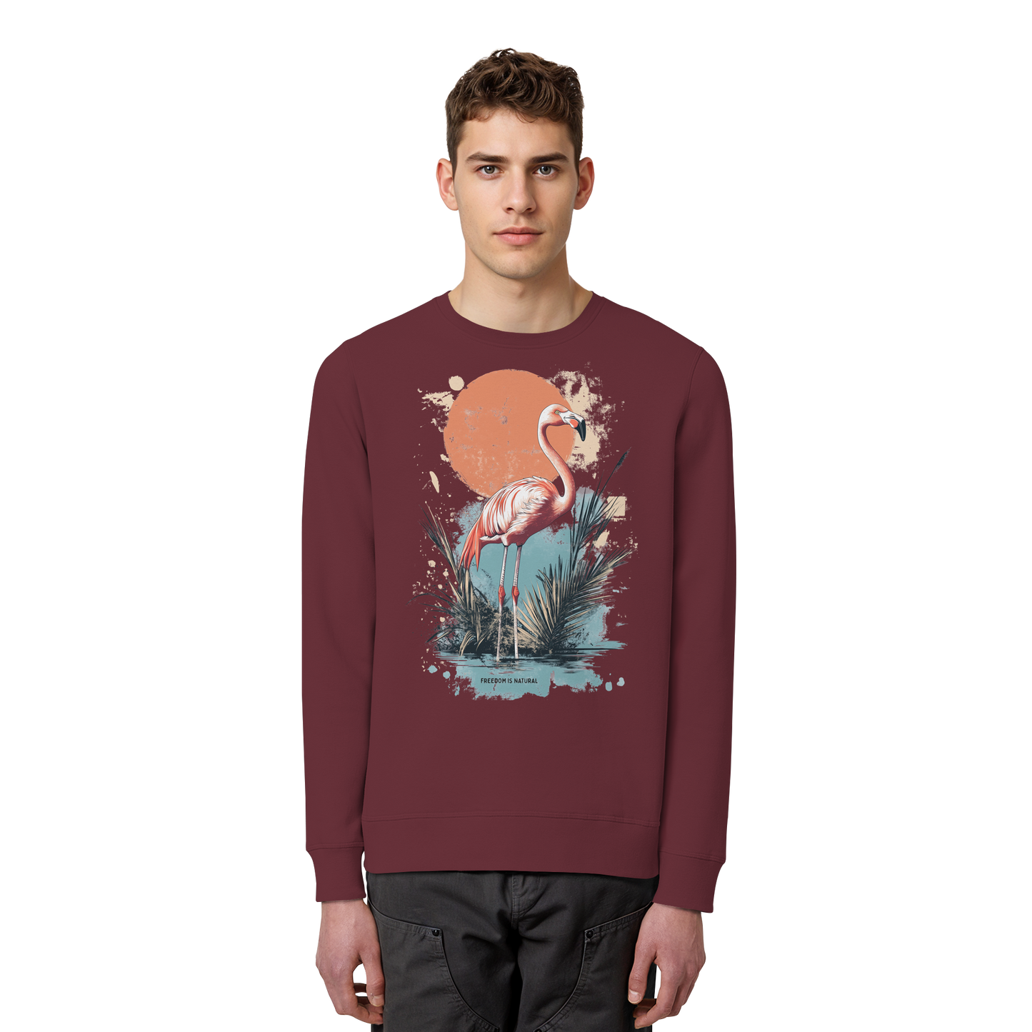 Flamingo Watercolor Style - Organic Basic Unisex Sweatshirt