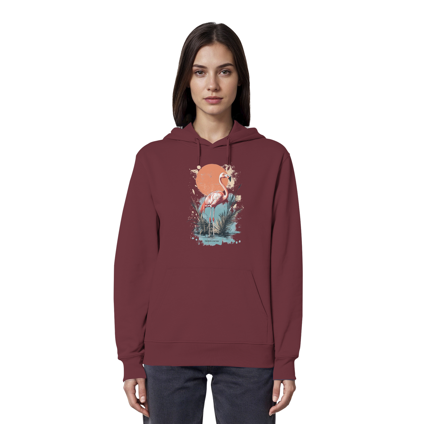 Flamingo Watercolor Style - Organic Hoodie Damen