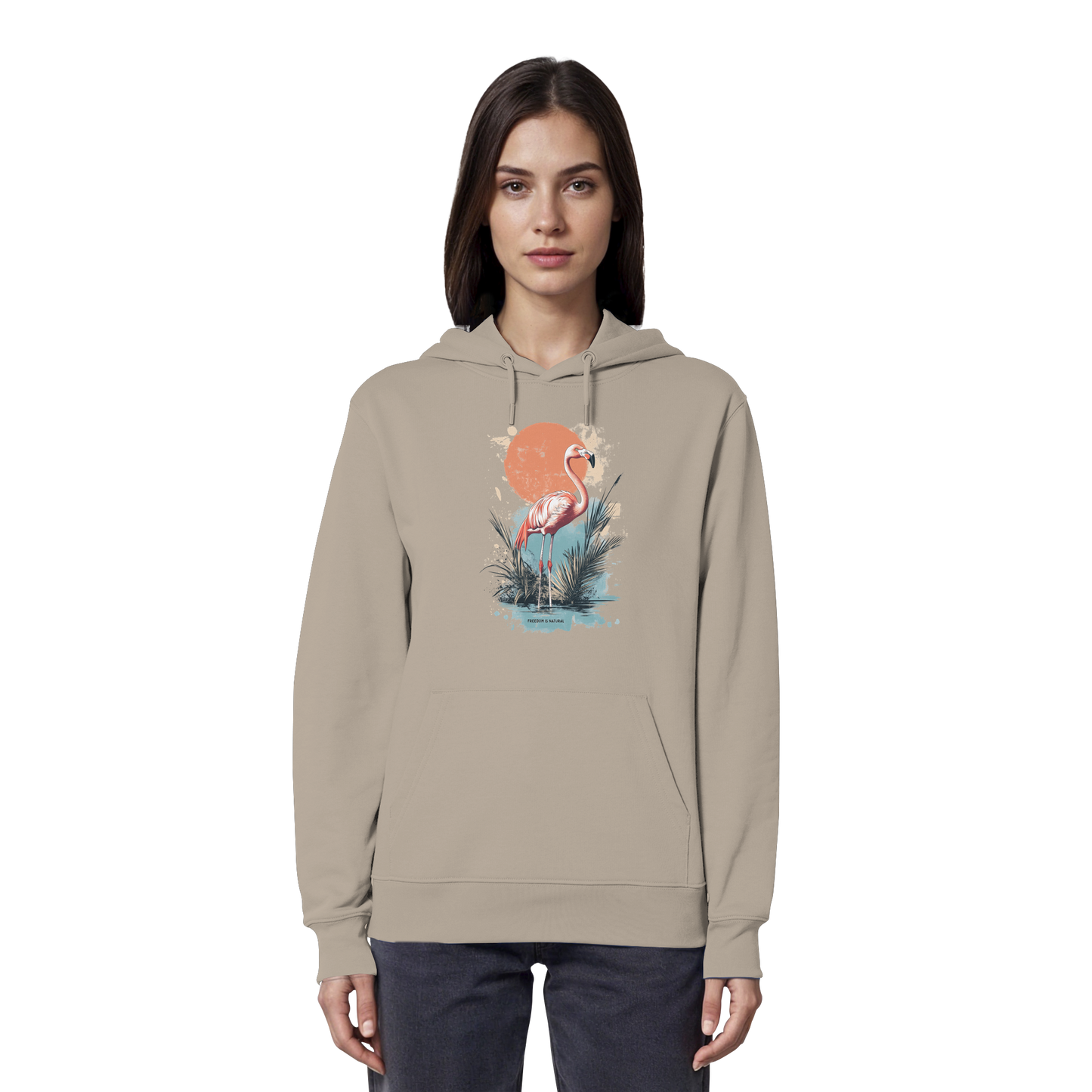 Flamingo Watercolor Style - Organic Hoodie Damen