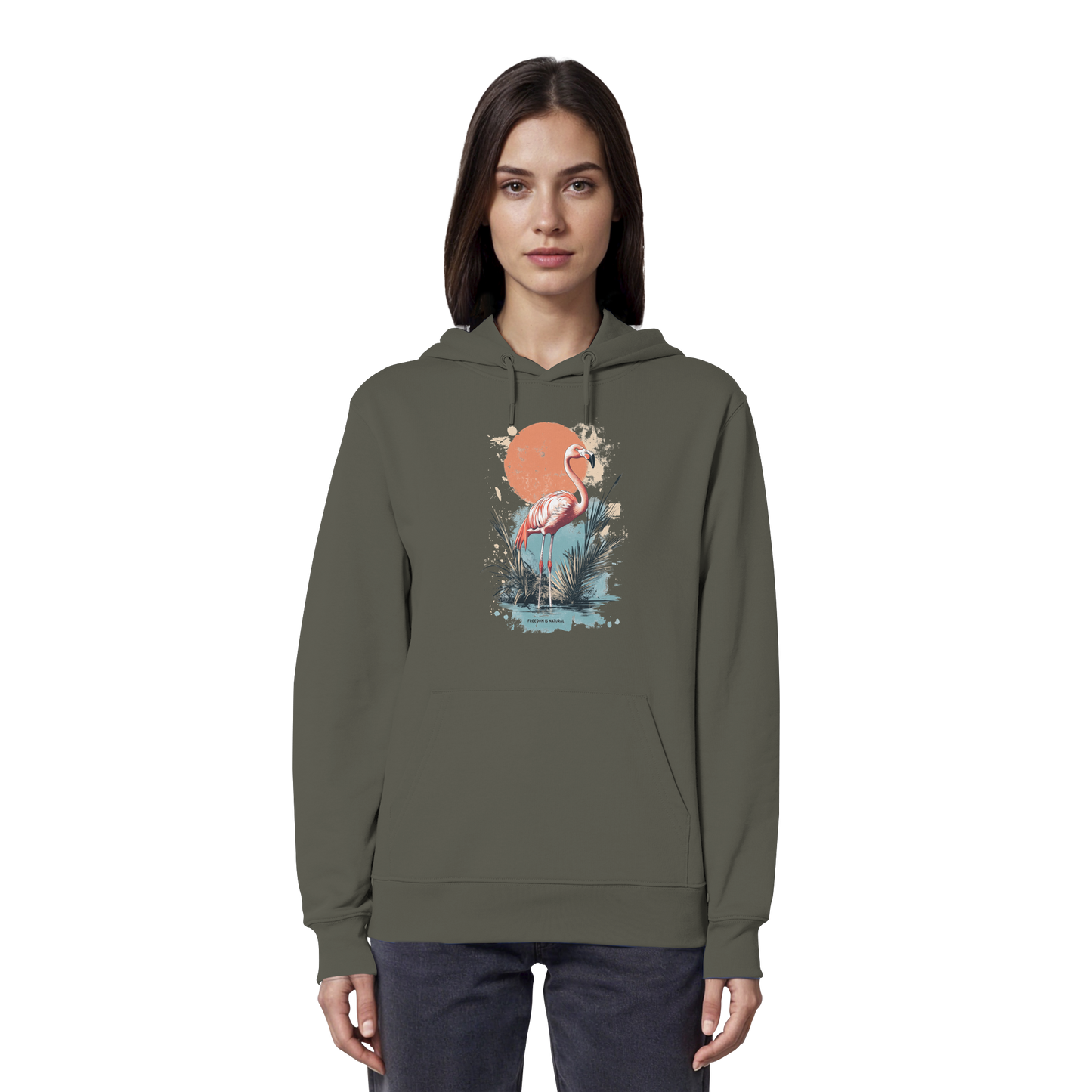 Flamingo Watercolor Style - Organic Hoodie Damen