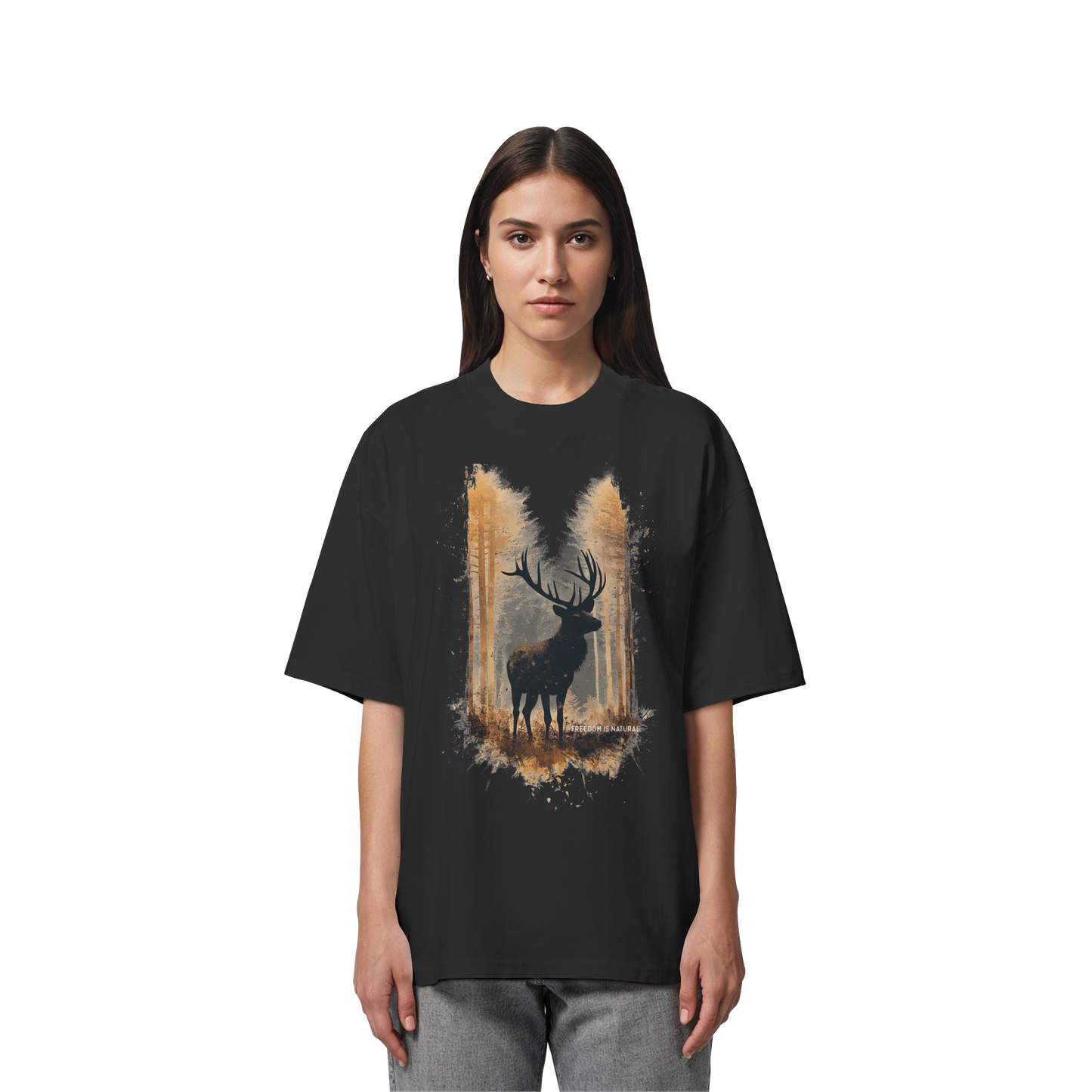 Hirsch Watercolor Style - Organic Oversize Shirt