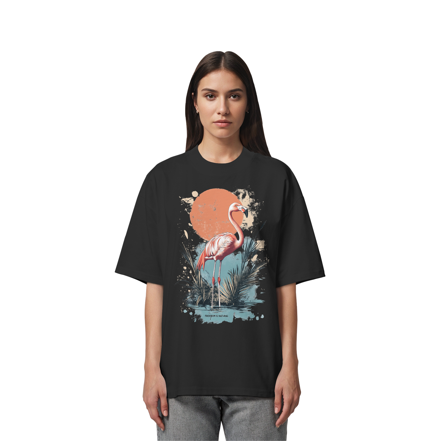 Flamingo Watercolor Style - Organic Oversize Shirt