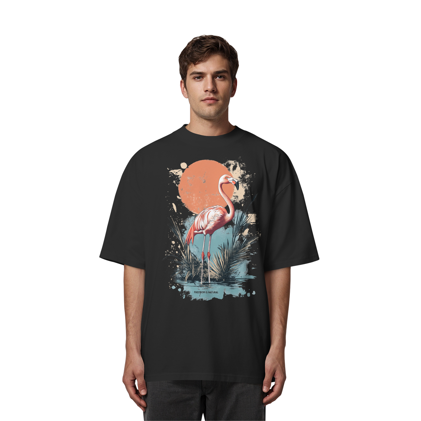 Flamingo Watercolor Style - Organic Oversize Shirt