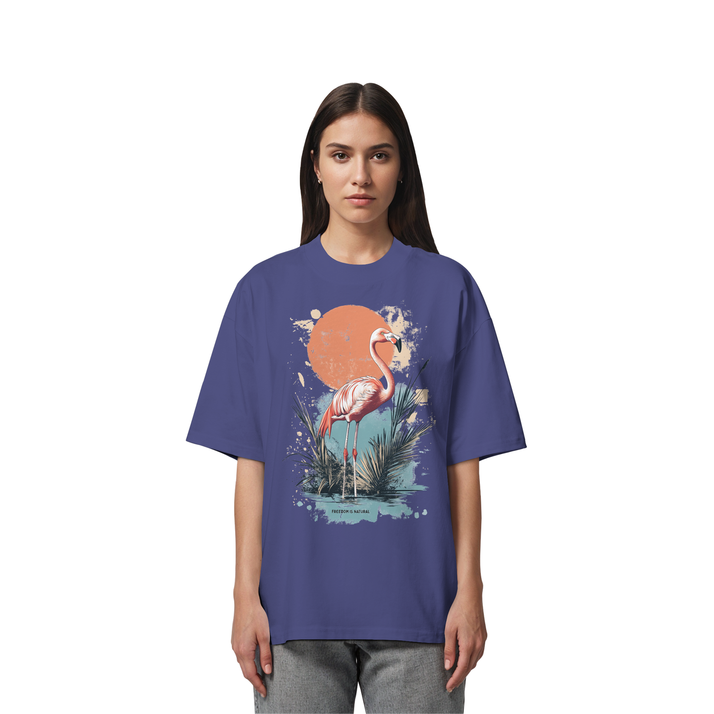 Flamingo Watercolor Style - Organic Oversize Shirt