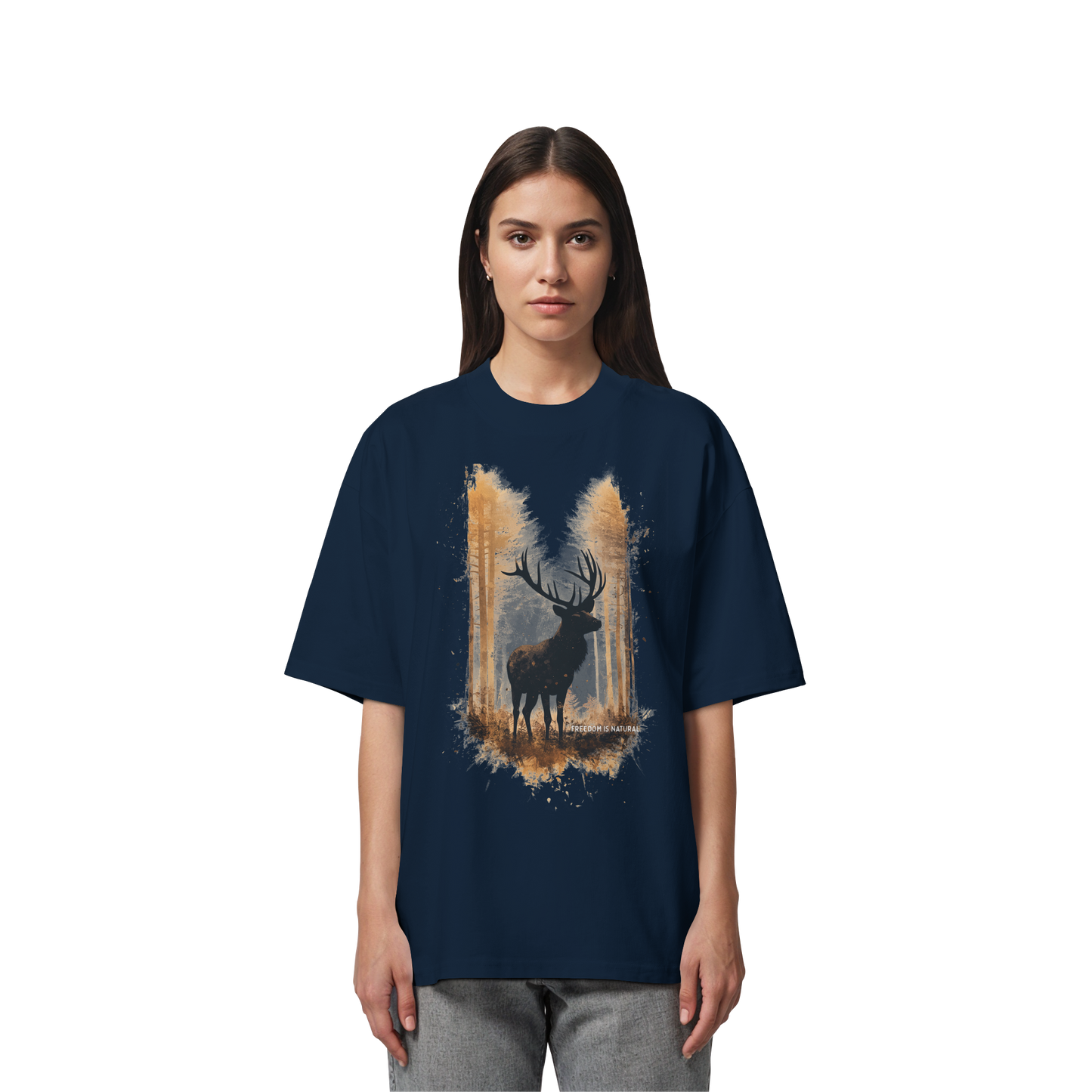 Hirsch Watercolor Style - Organic Oversize Shirt