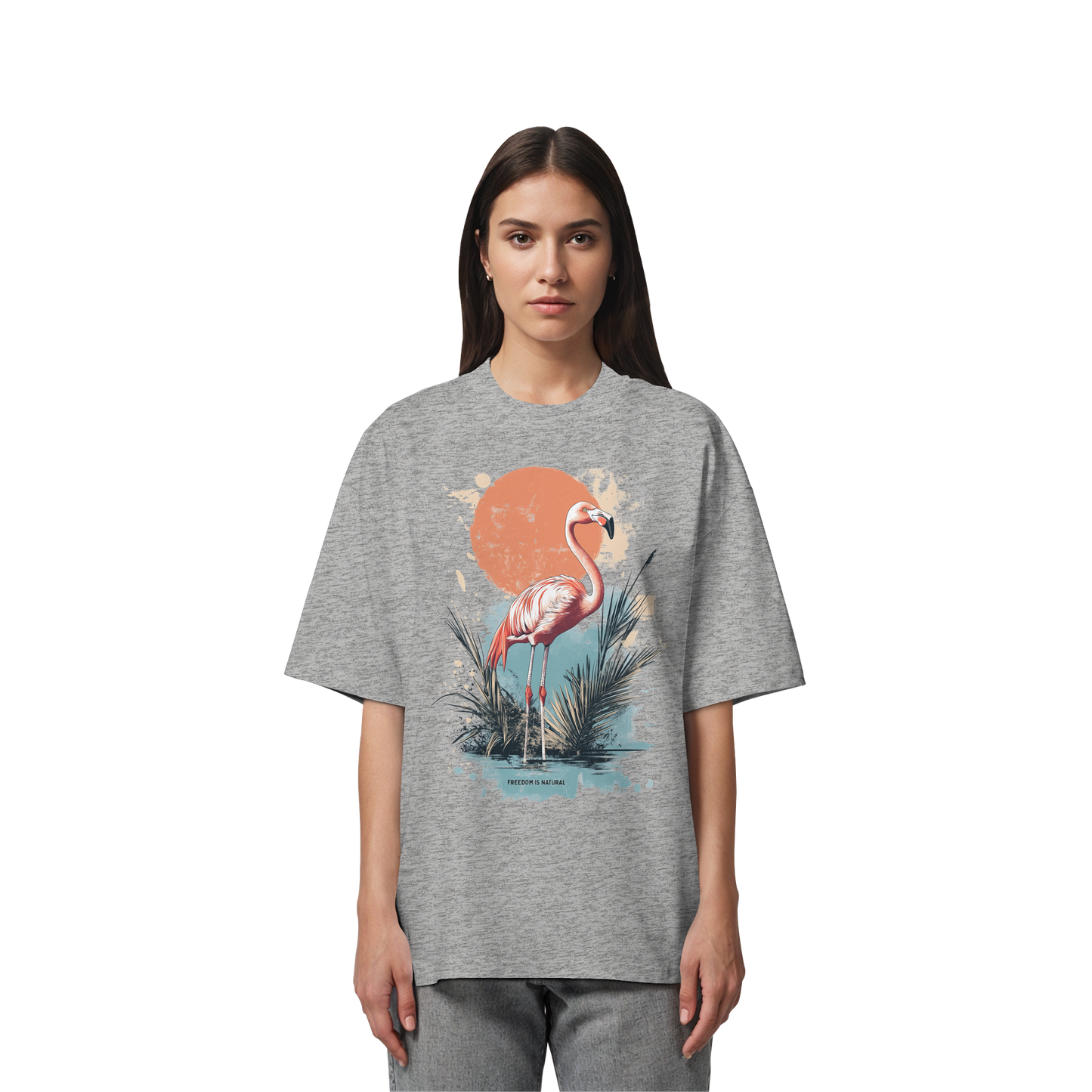 Flamingo Watercolor Style - Organic Oversize Shirt