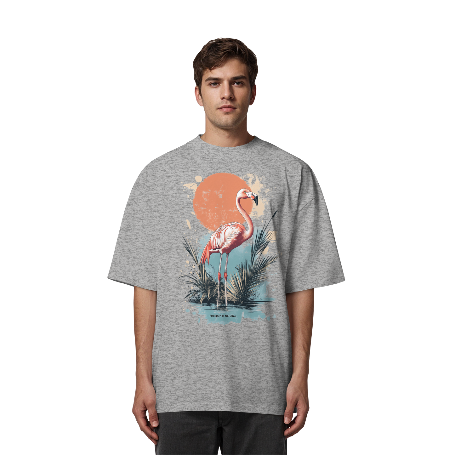 Flamingo Watercolor Style - Organic Oversize Shirt
