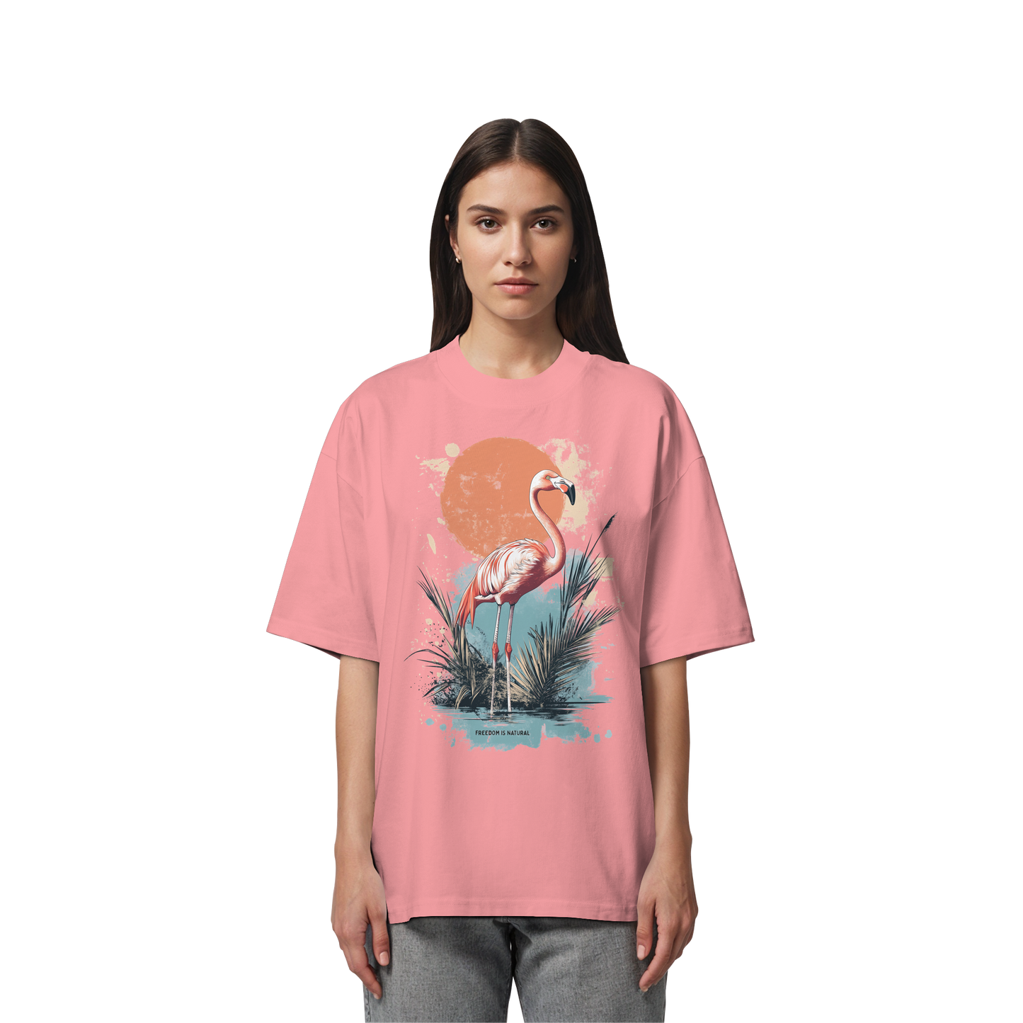 Flamingo Watercolor Style - Organic Oversize Shirt