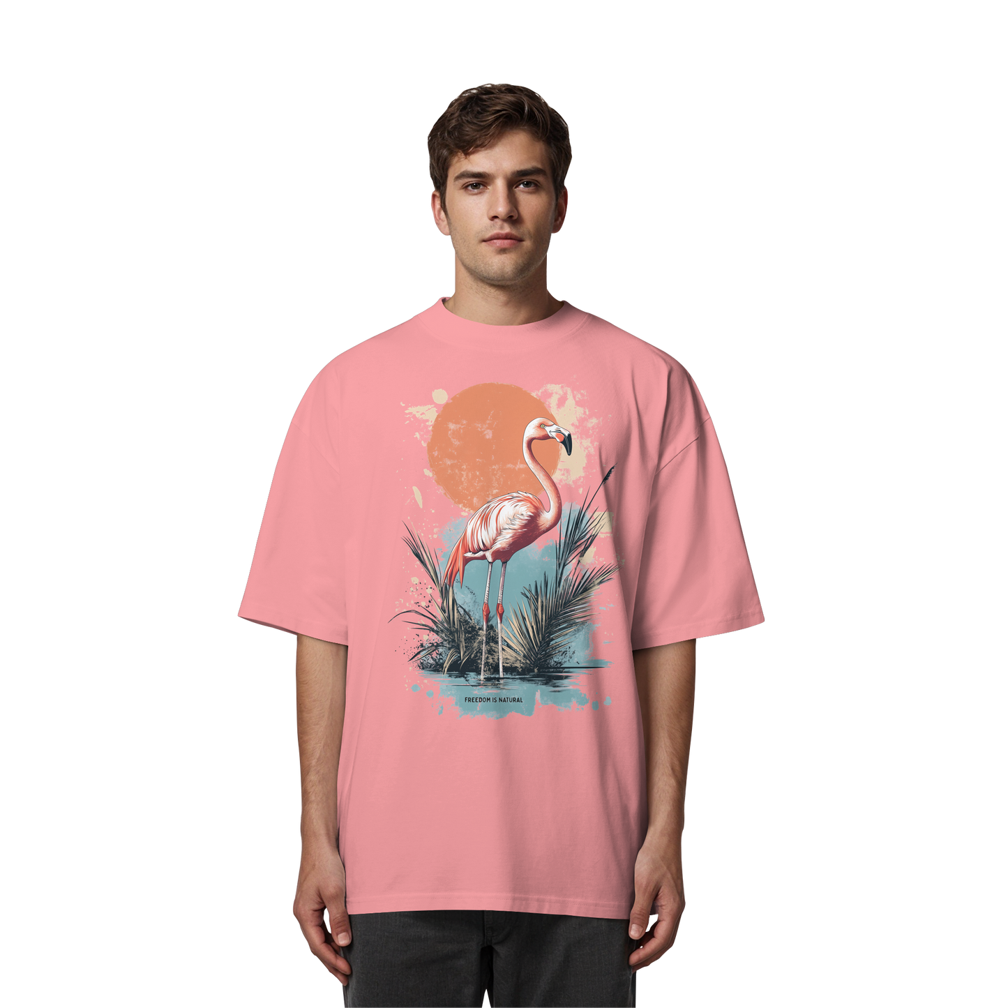 Flamingo Watercolor Style - Organic Oversize Shirt