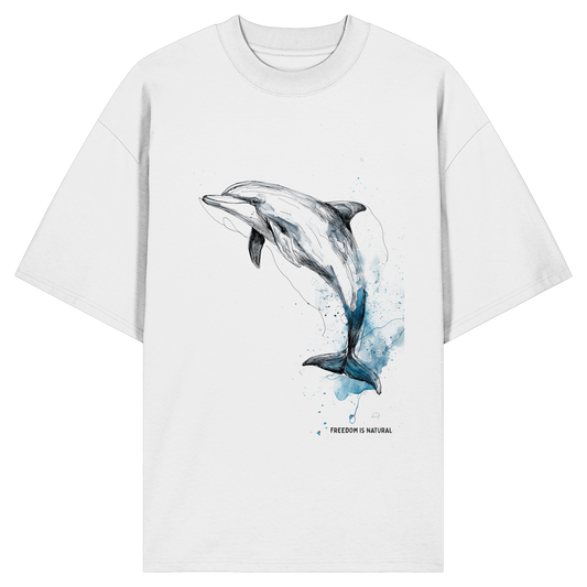 Delphin Watercolor Style Damen - Organic Oversize Shirt