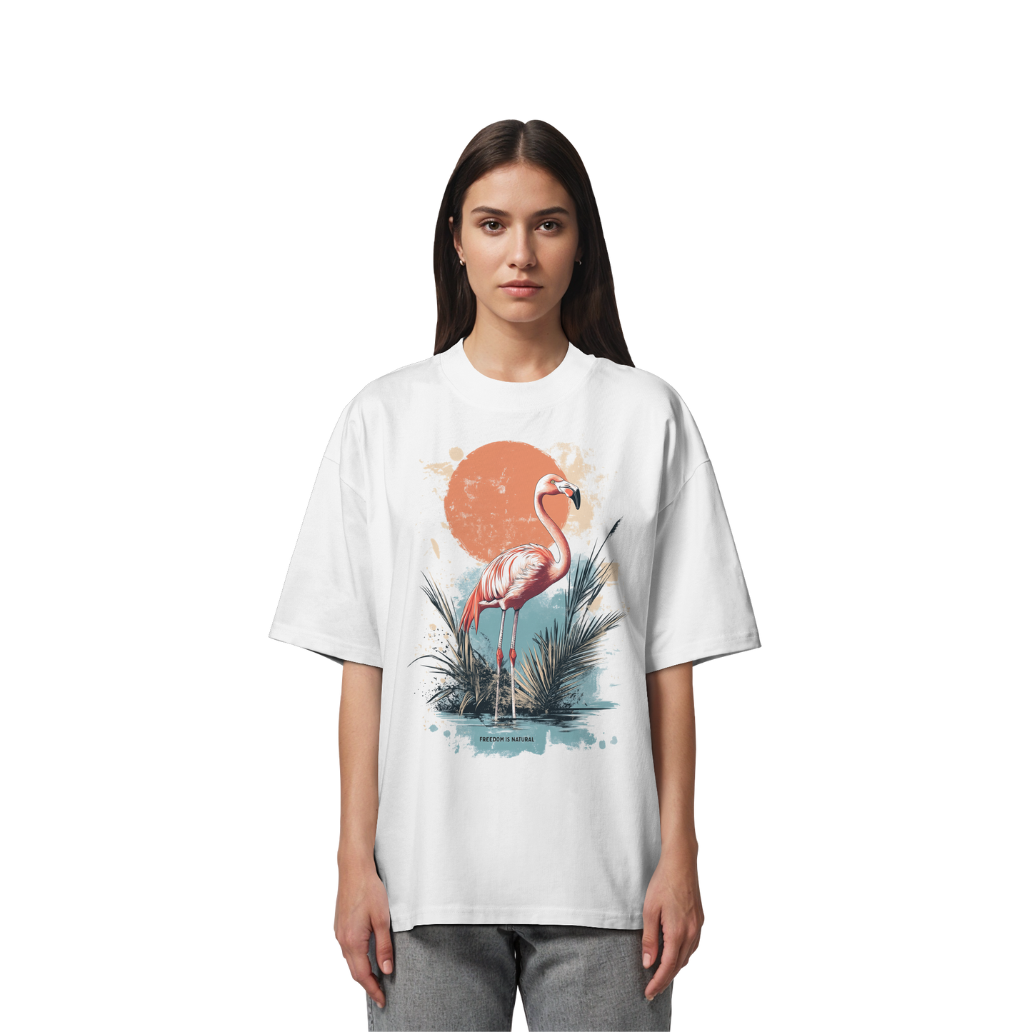 Flamingo Watercolor Style - Organic Oversize Shirt