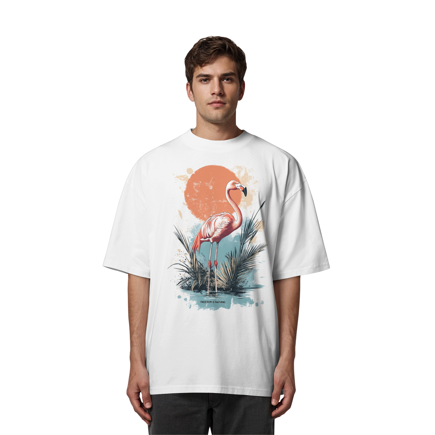 Flamingo Watercolor Style - Organic Oversize Shirt