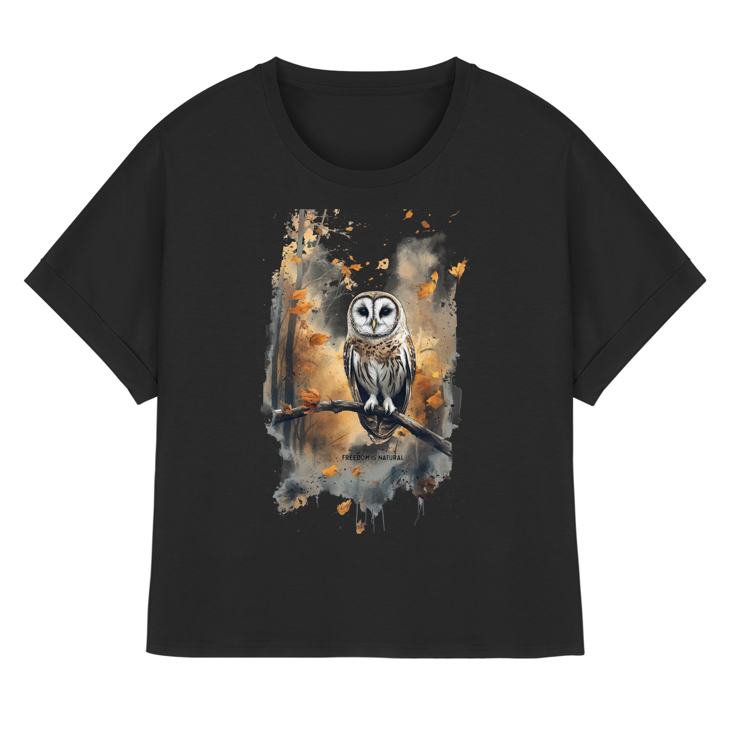 Eule Watercolor Style - Womens Organic Rolled Sleeves T-Shirt