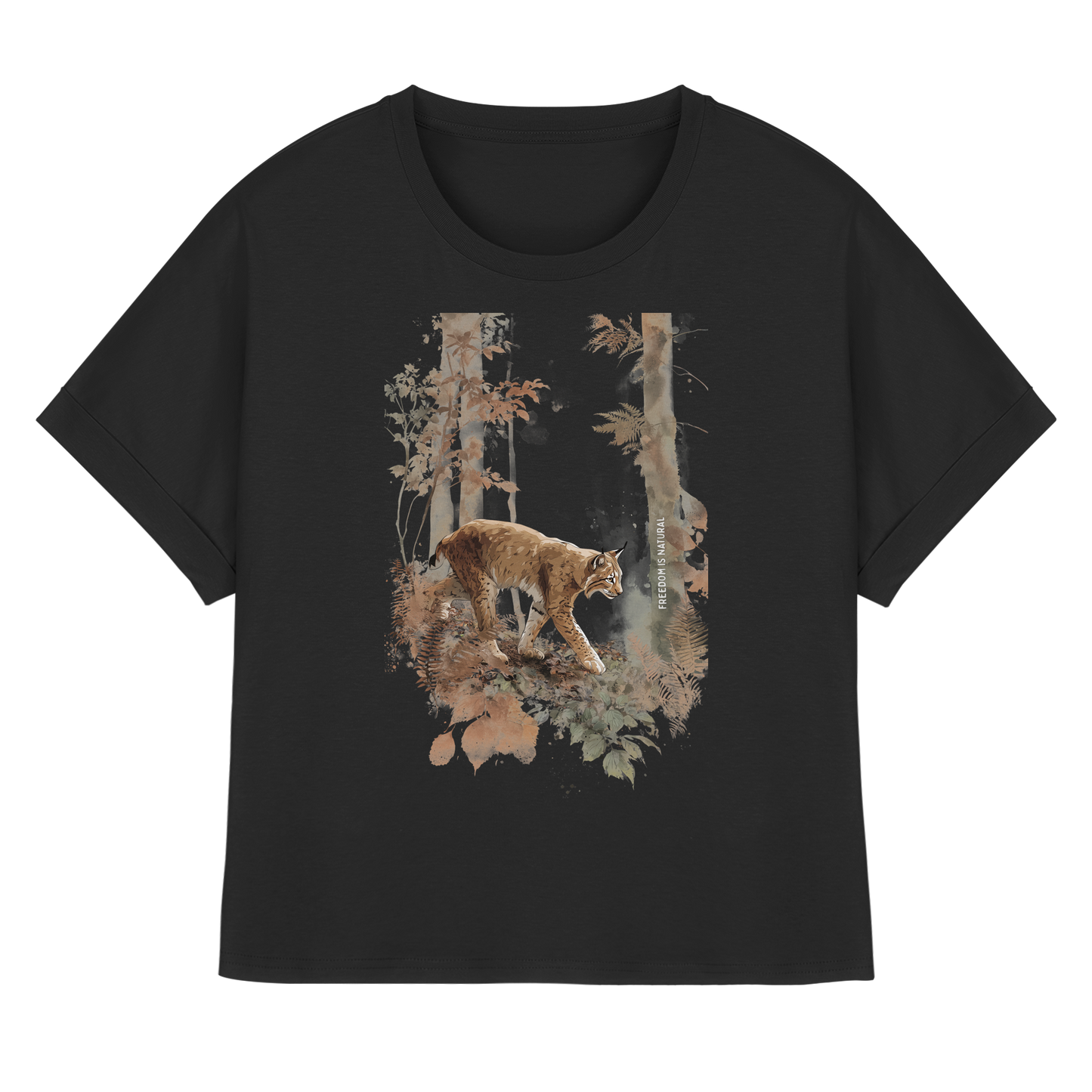 Luchs Watercolor Style - Womens Organic Rolled Sleeves T-Shirt