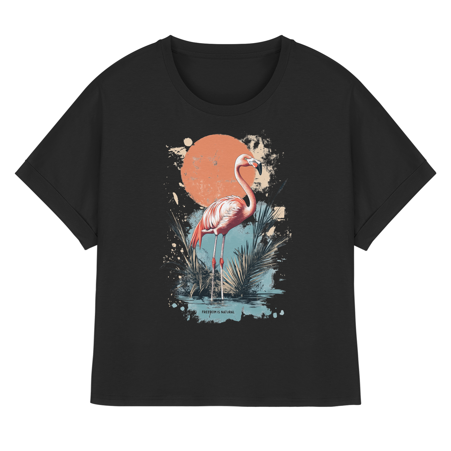 Flamingo Watercolor Style - Womens Organic Rolled Sleeves T-Shirt