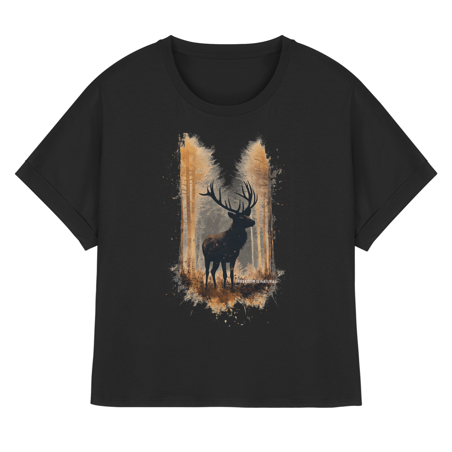 Hirsch Watercolor Style - Womens Organic Rolled Sleeves T-Shirt