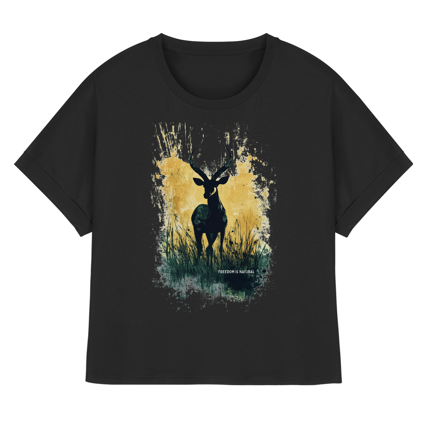 Antilope Watercolor Style - Womens Organic Rolled Sleeves T-Shirt