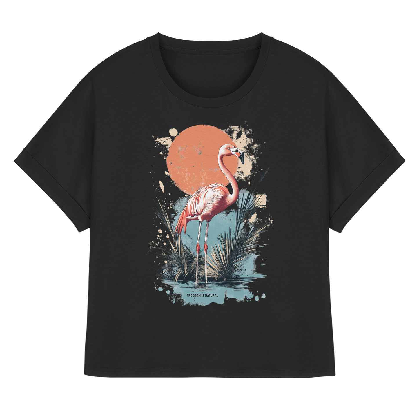 Flamingo Watercolor Style - Womens Organic Rolled Sleeves T-Shirt