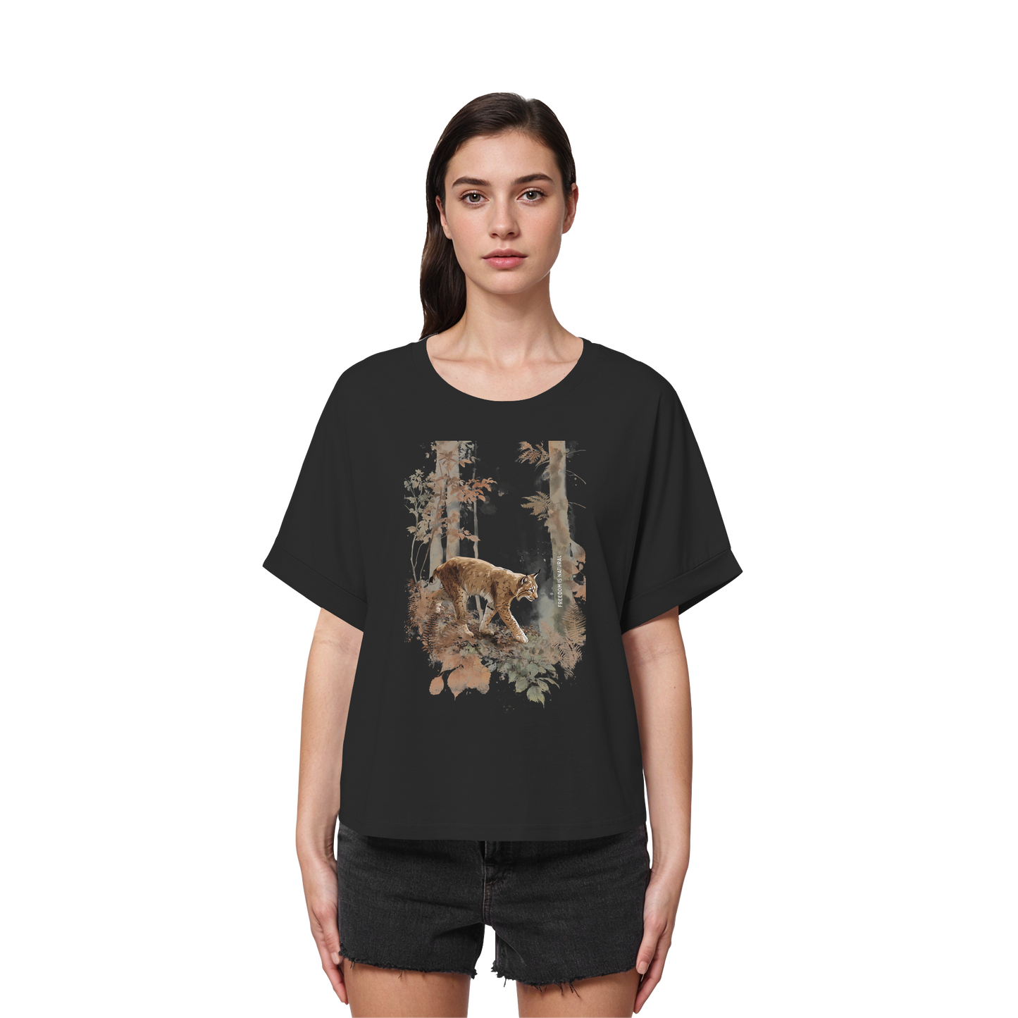 Luchs Watercolor Style - Womens Organic Rolled Sleeves T-Shirt