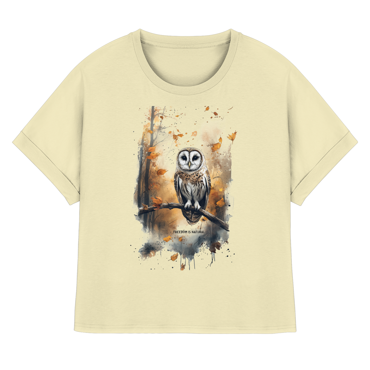 Eule Watercolor Style - Womens Organic Rolled Sleeves T-Shirt