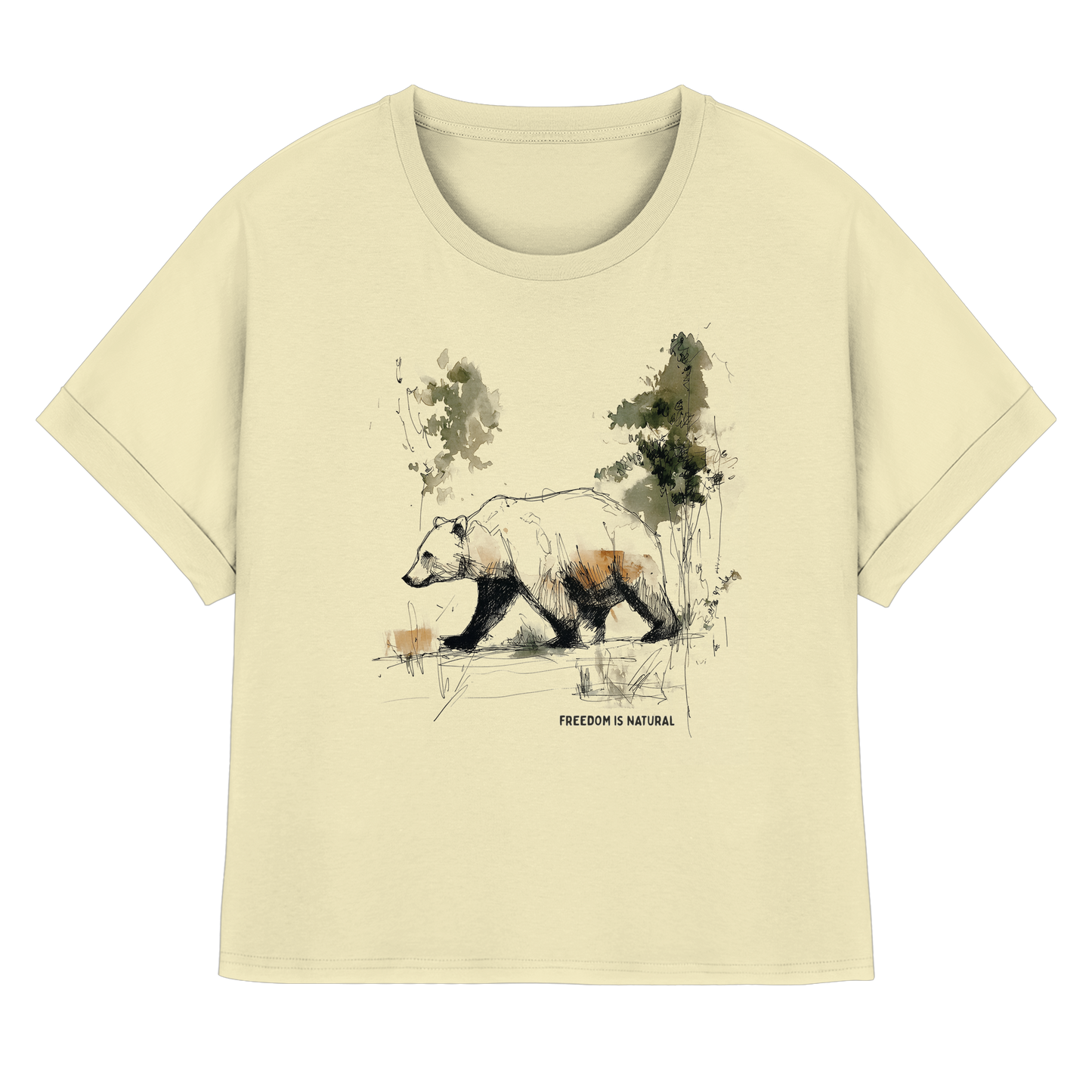 Bär Sketch Art Style - Womens Organic Rolled Sleeves T-Shirt