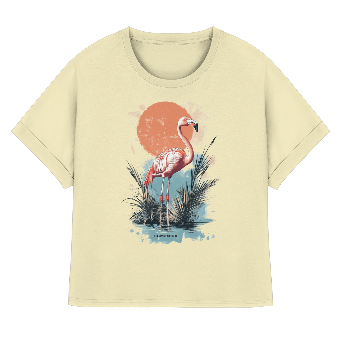 Flamingo Watercolor Style - Womens Organic Rolled Sleeves T-Shirt