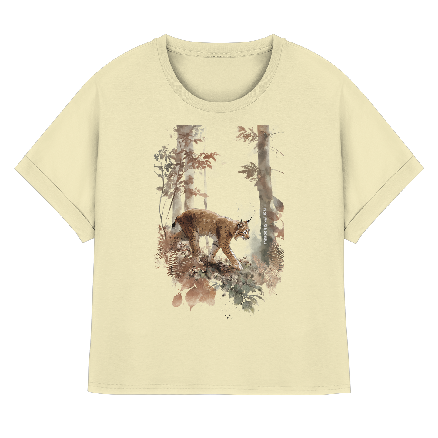 Luchs Watercolor Style - Womens Organic Rolled Sleeves T-Shirt