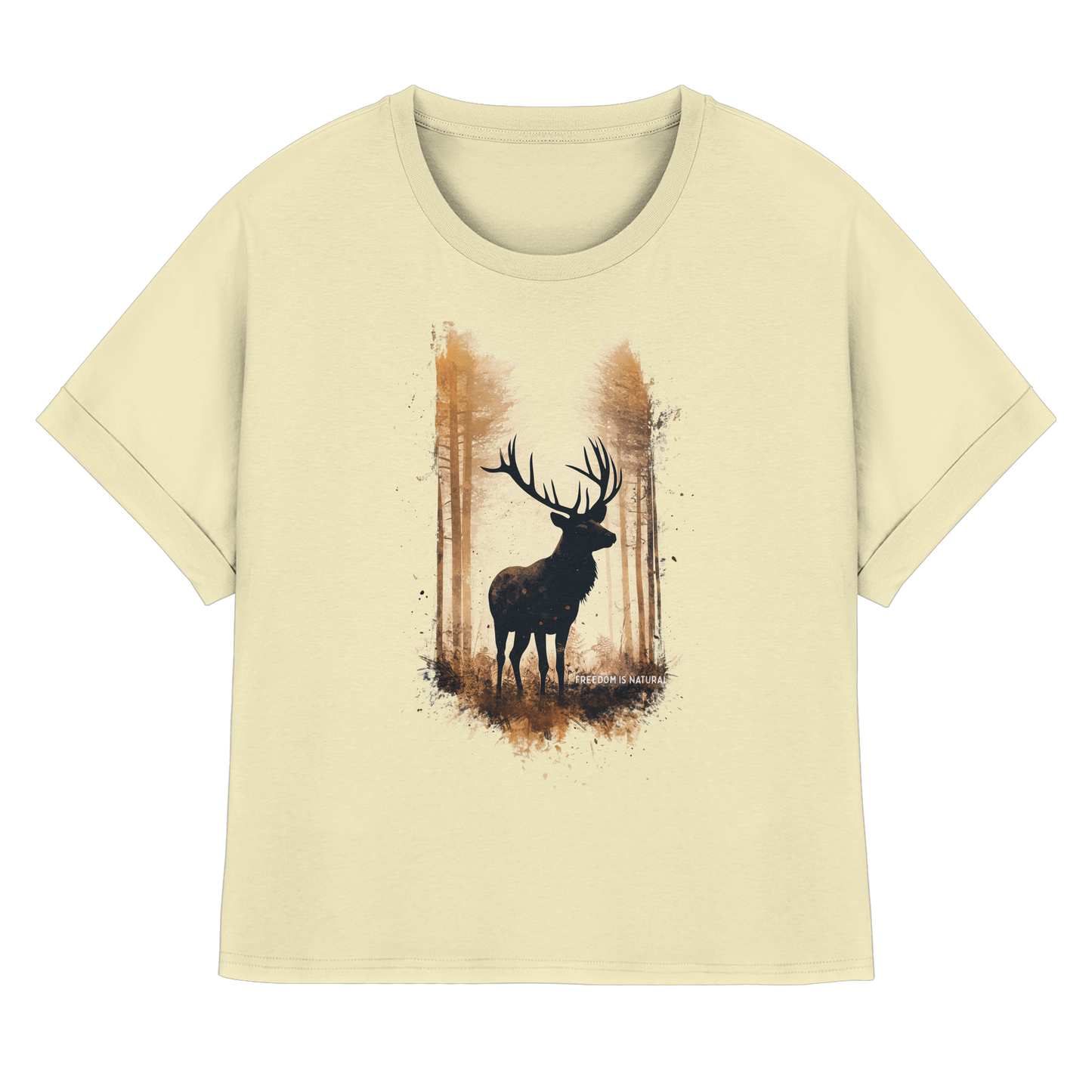 Hirsch Watercolor Style - Womens Organic Rolled Sleeves T-Shirt