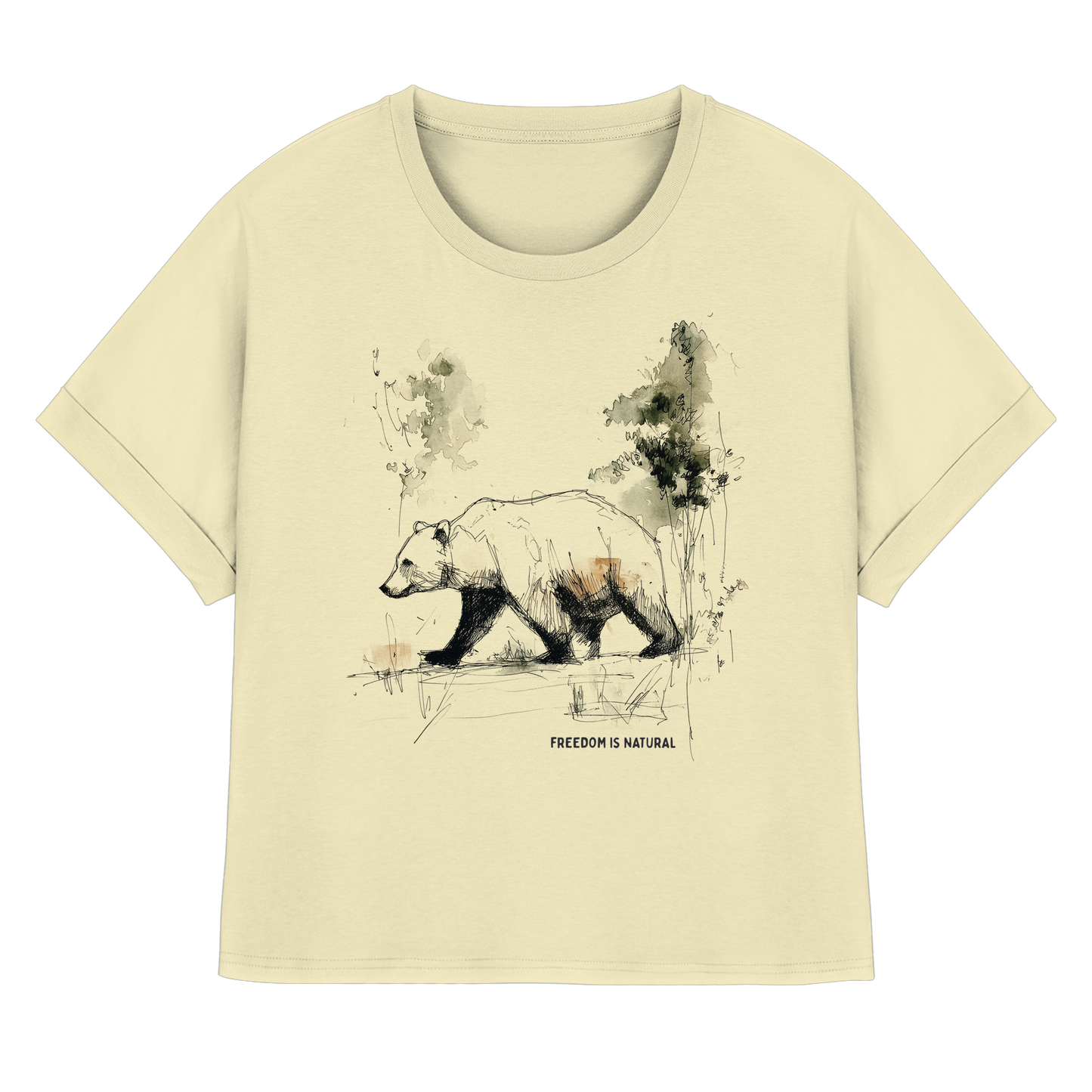 Bär Sketch Art Style - Womens Organic Rolled Sleeves T-Shirt