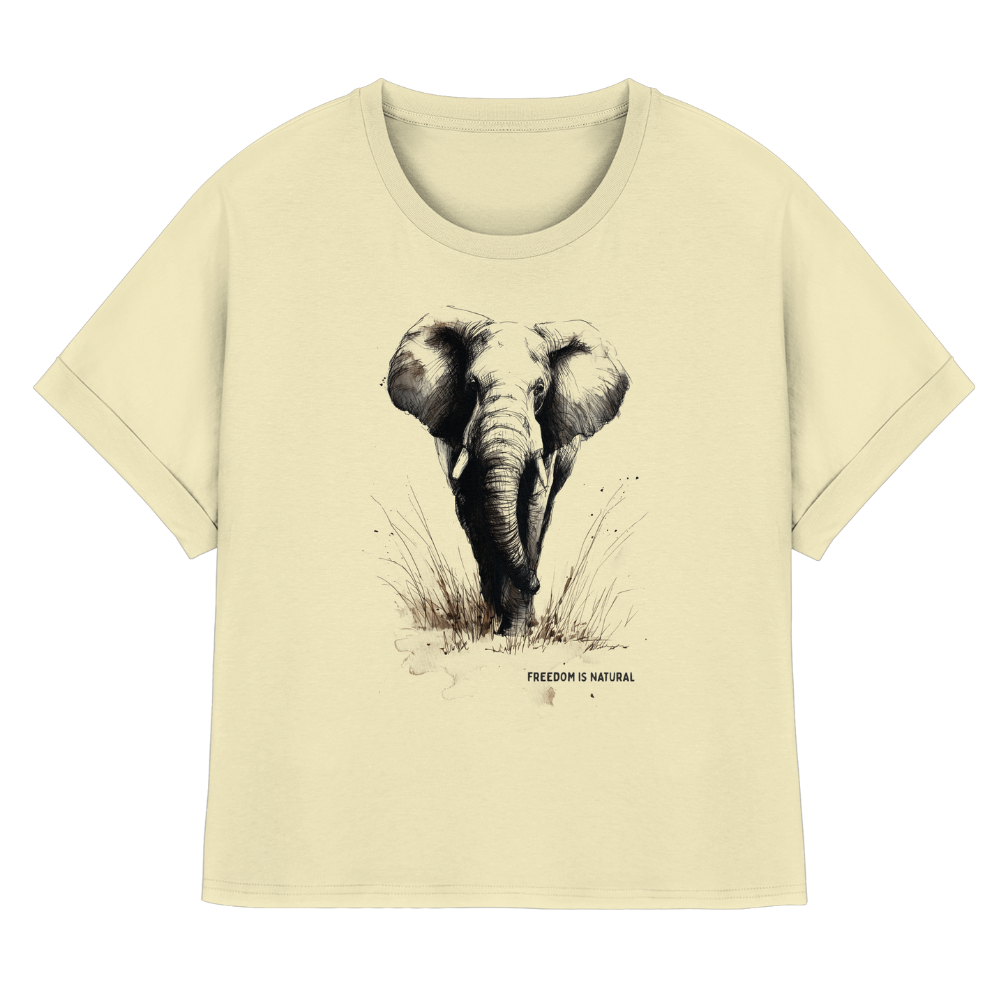 Elefant Sketch Art Style - Womens Organic Rolled Sleeves T-Shirt
