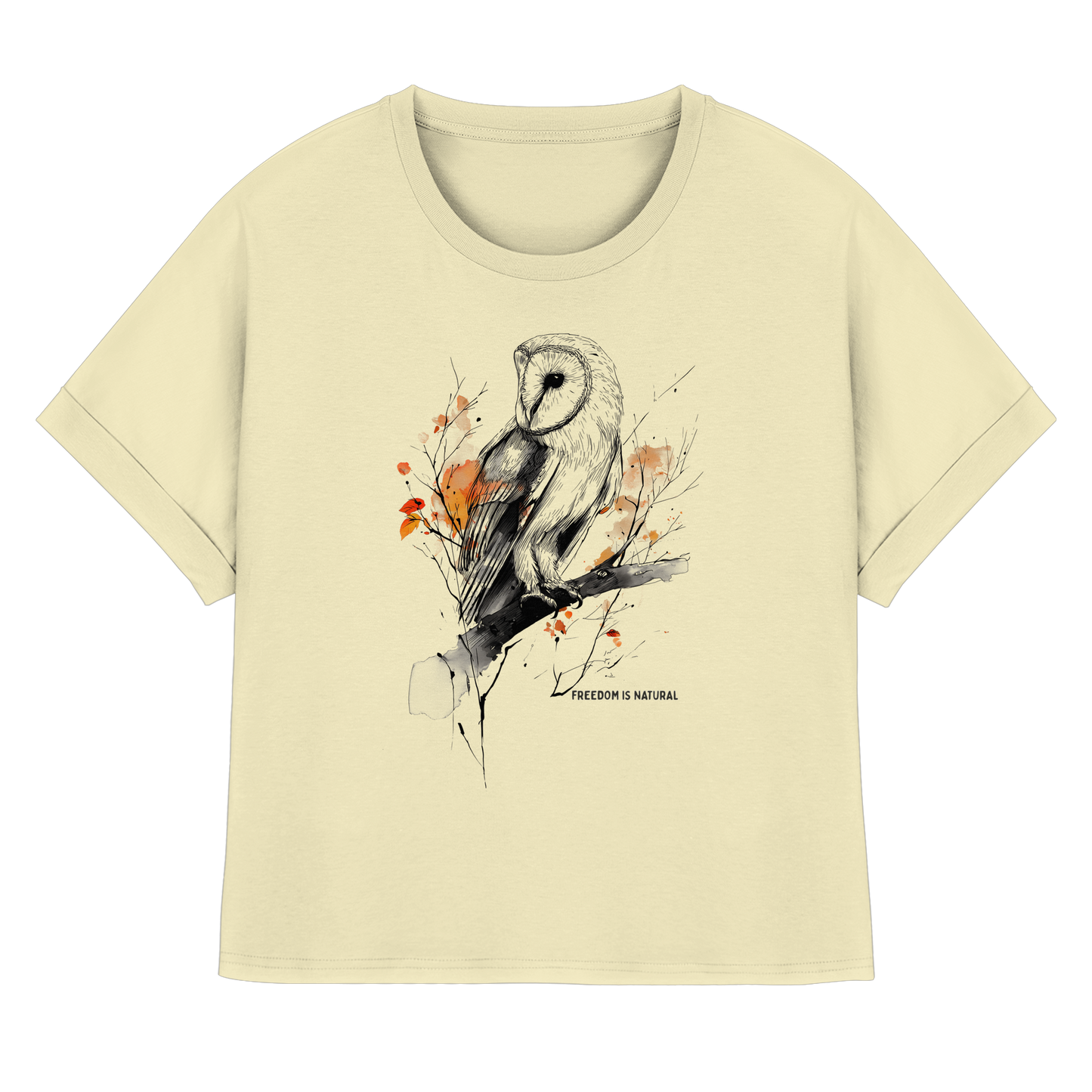 Eule Sketch Art Style - Womens Organic Rolled Sleeves T-Shirt