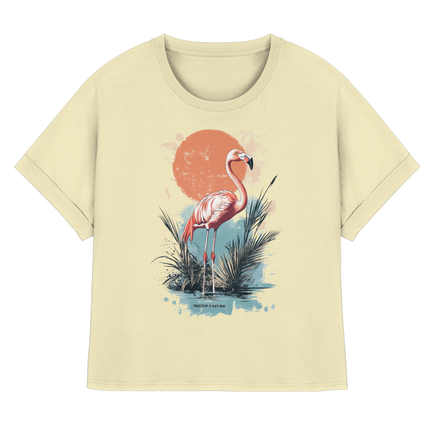Flamingo Watercolor Style - Womens Organic Rolled Sleeves T-Shirt