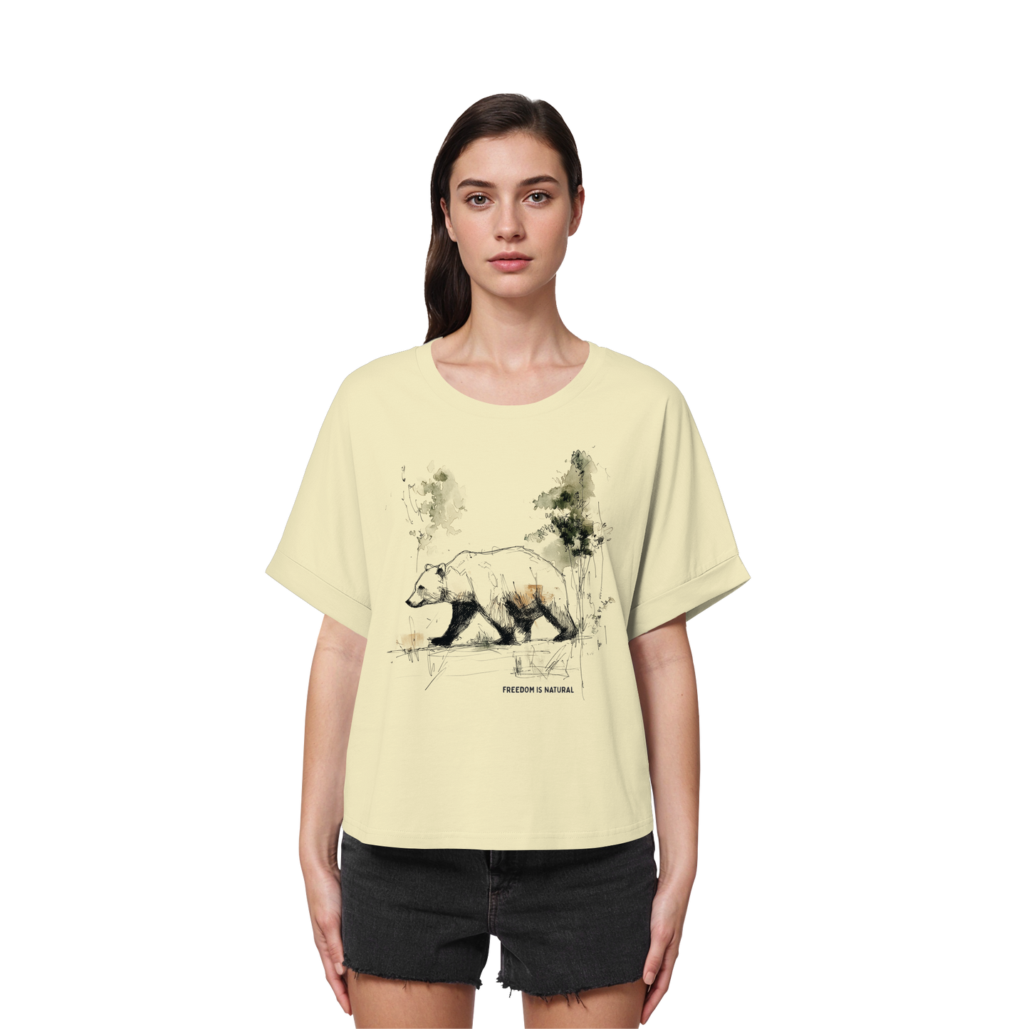 Bär Sketch Art Style - Womens Organic Rolled Sleeves T-Shirt