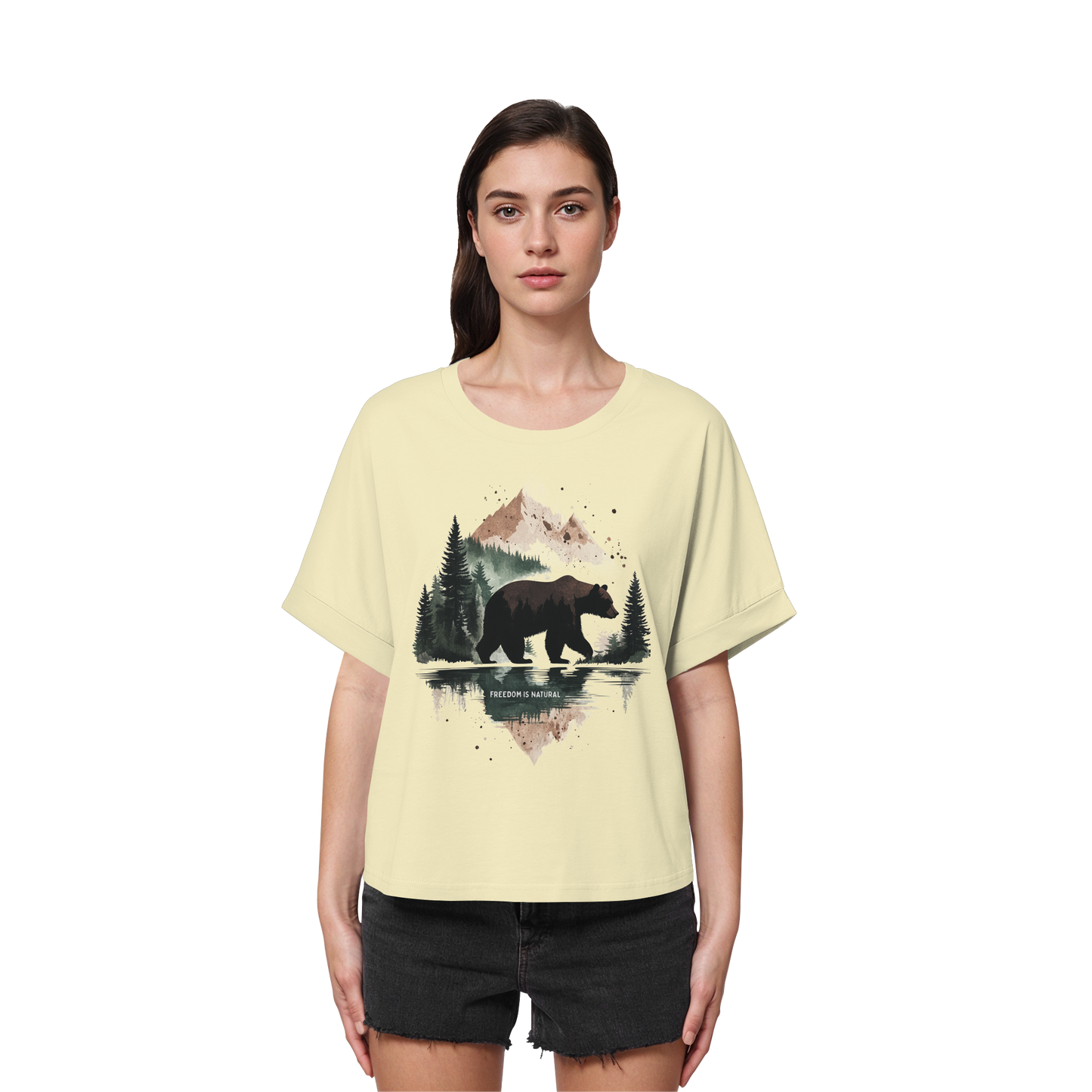 Bär Watercolor Style - Womens Organic Rolled Sleeves T-Shirt