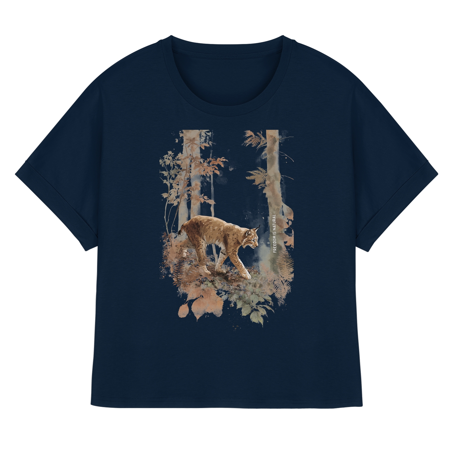 Luchs Watercolor Style - Womens Organic Rolled Sleeves T-Shirt