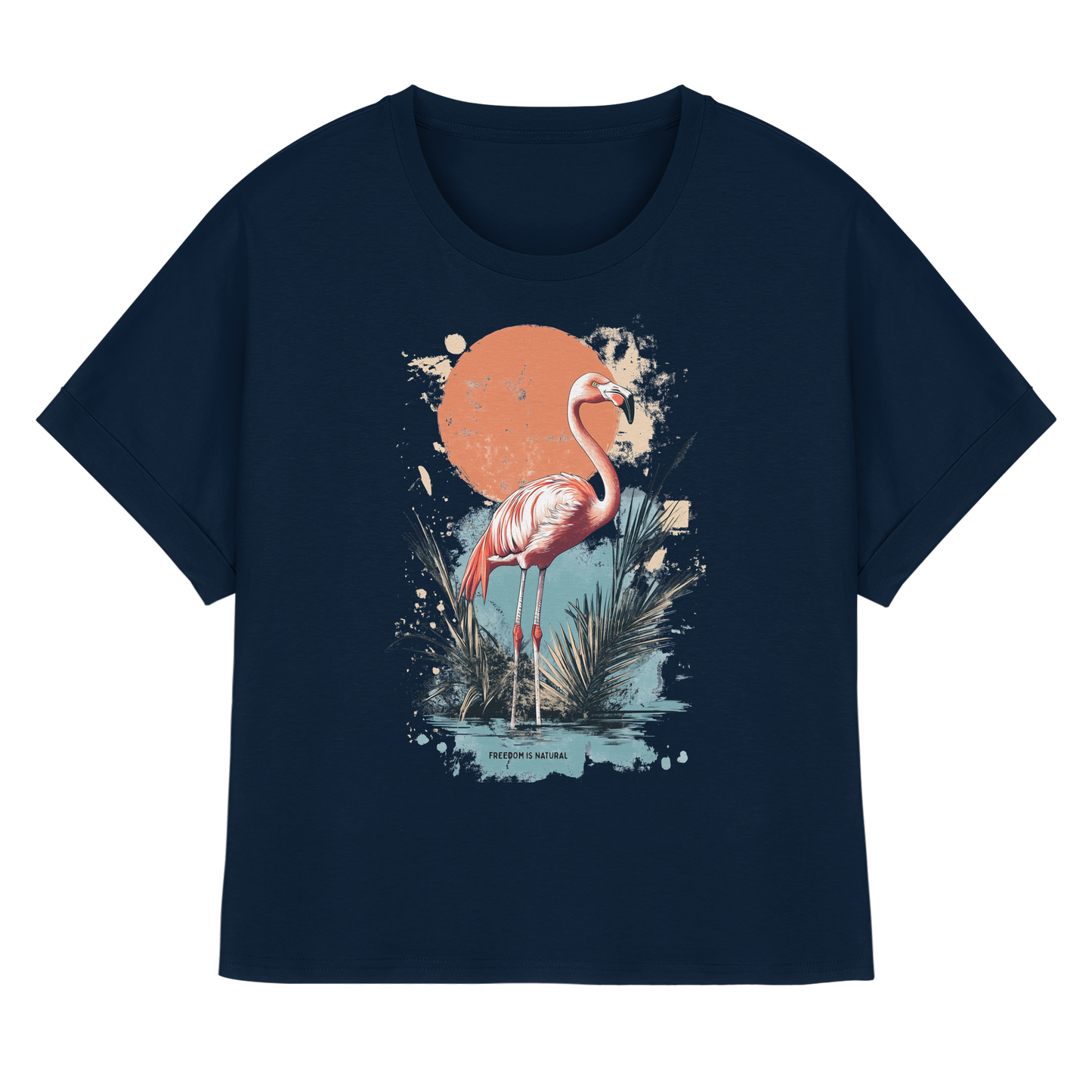 Flamingo Watercolor Style - Womens Organic Rolled Sleeves T-Shirt