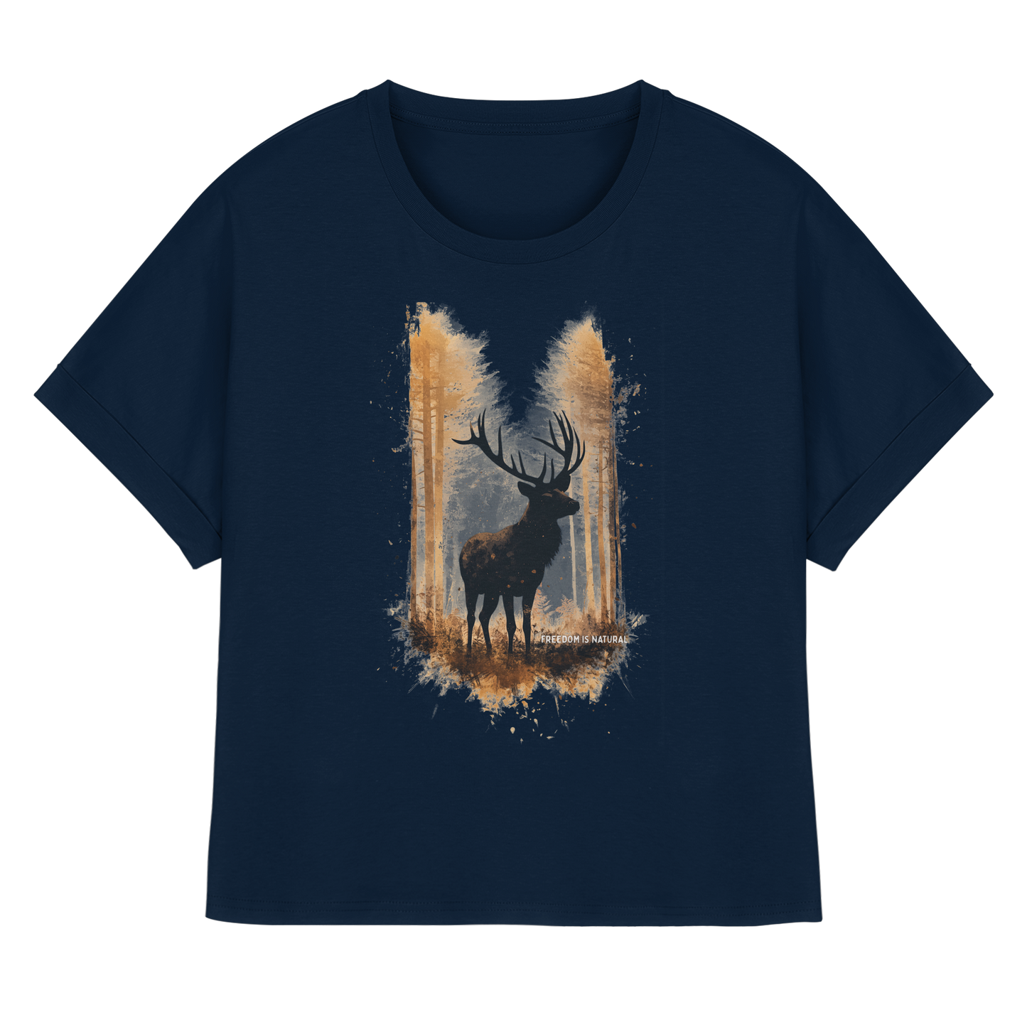 Hirsch Watercolor Style - Womens Organic Rolled Sleeves T-Shirt