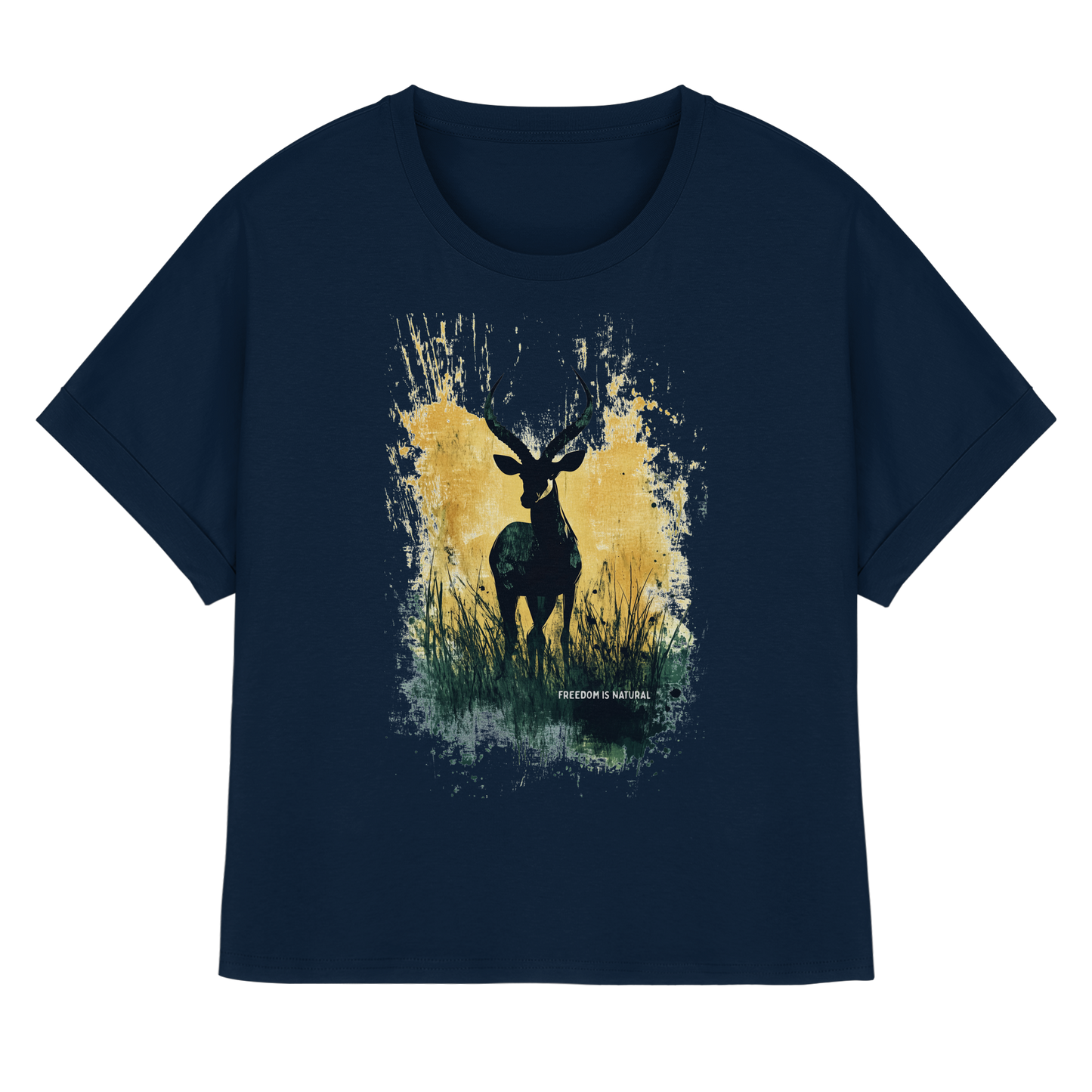 Antilope Watercolor Style - Womens Organic Rolled Sleeves T-Shirt