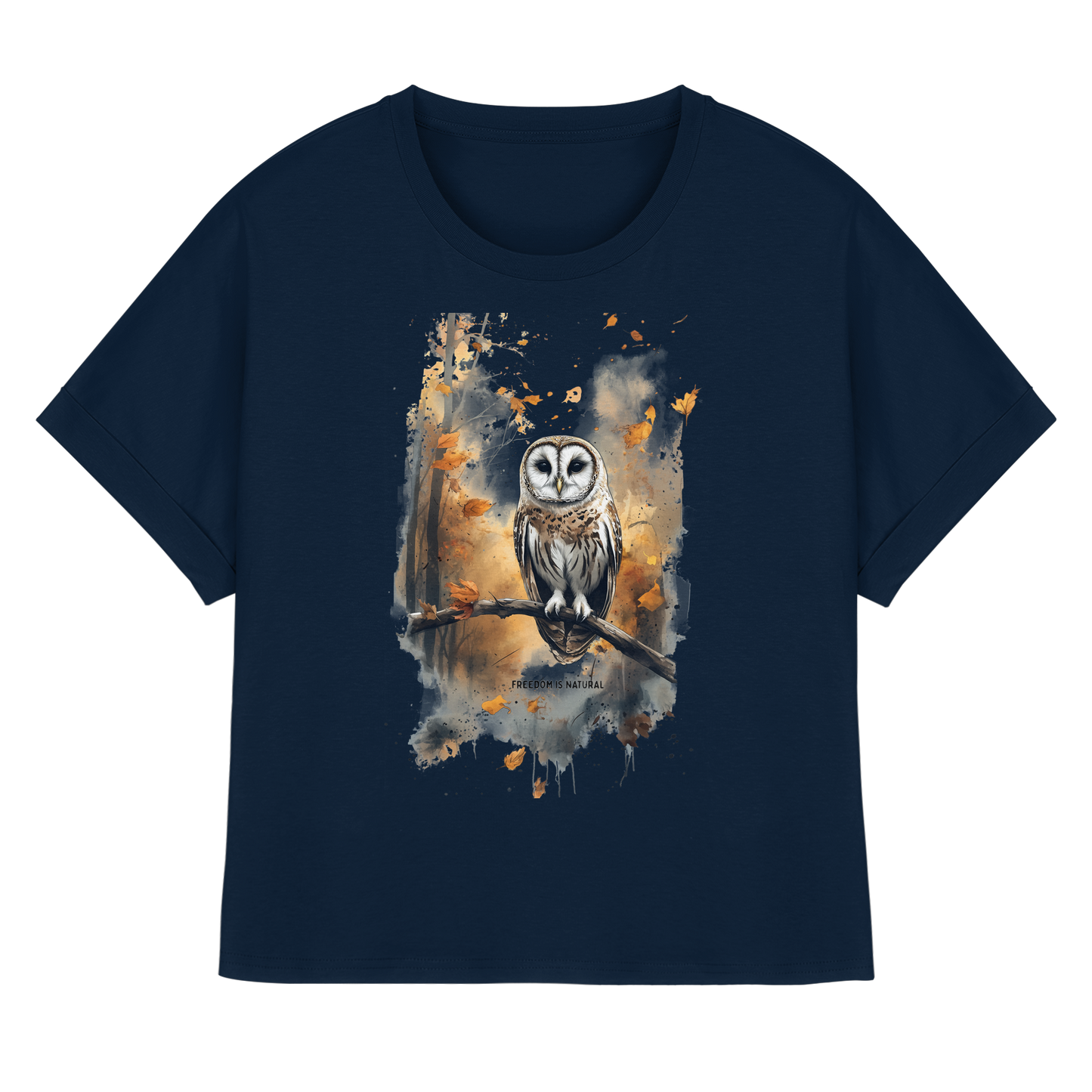 Eule Watercolor Style - Womens Organic Rolled Sleeves T-Shirt