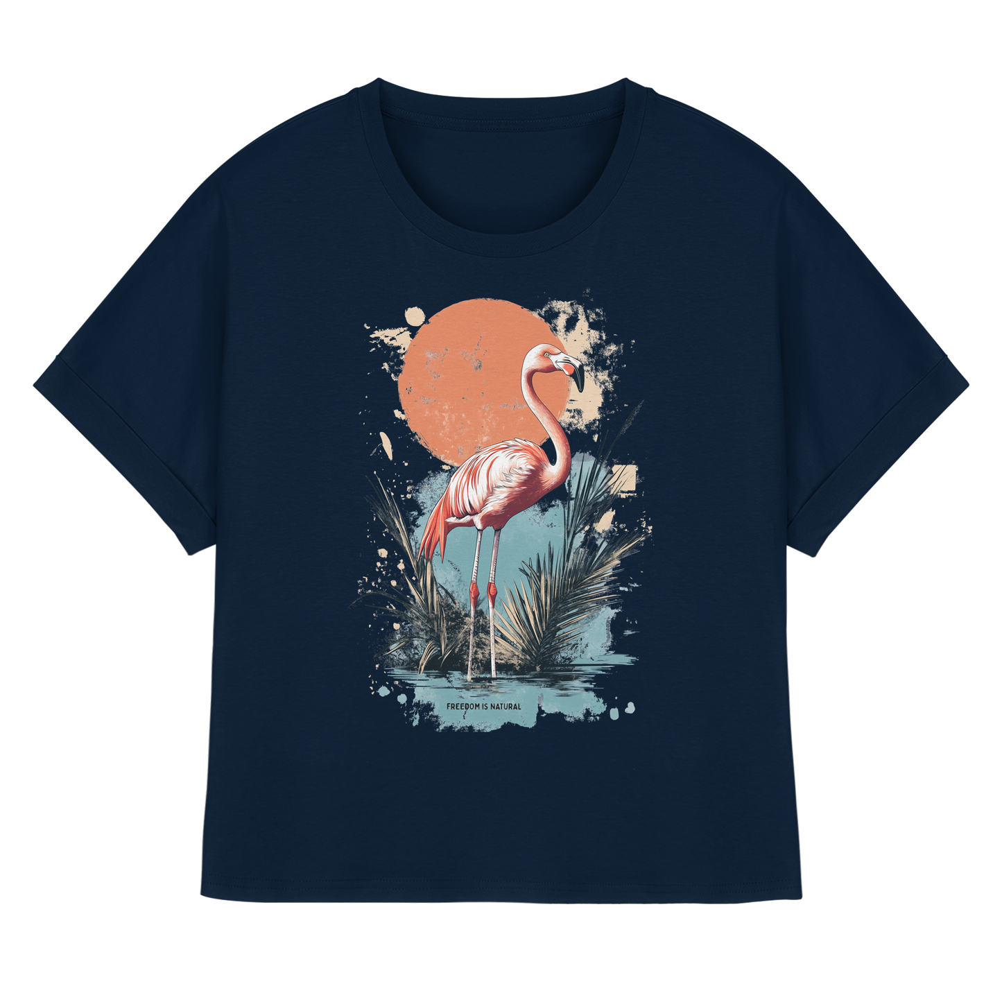Flamingo Watercolor Style - Womens Organic Rolled Sleeves T-Shirt