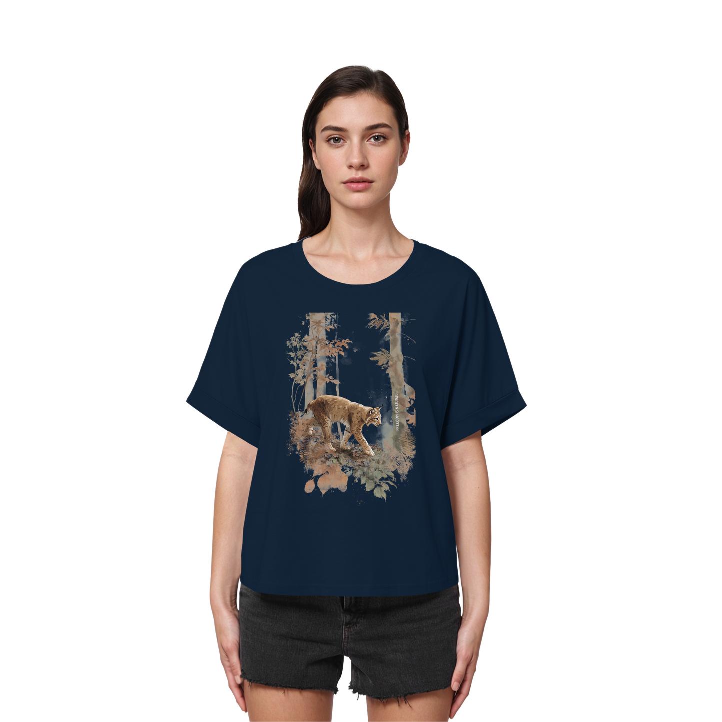 Luchs Watercolor Style - Womens Organic Rolled Sleeves T-Shirt