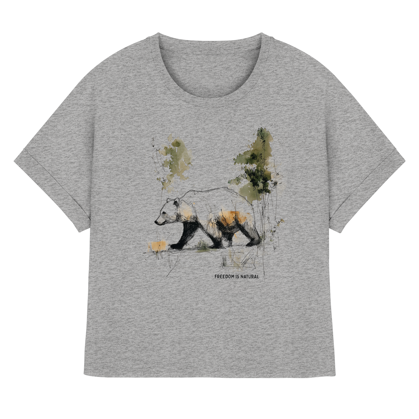Bär Sketch Art Style - Womens Organic Rolled Sleeves T-Shirt