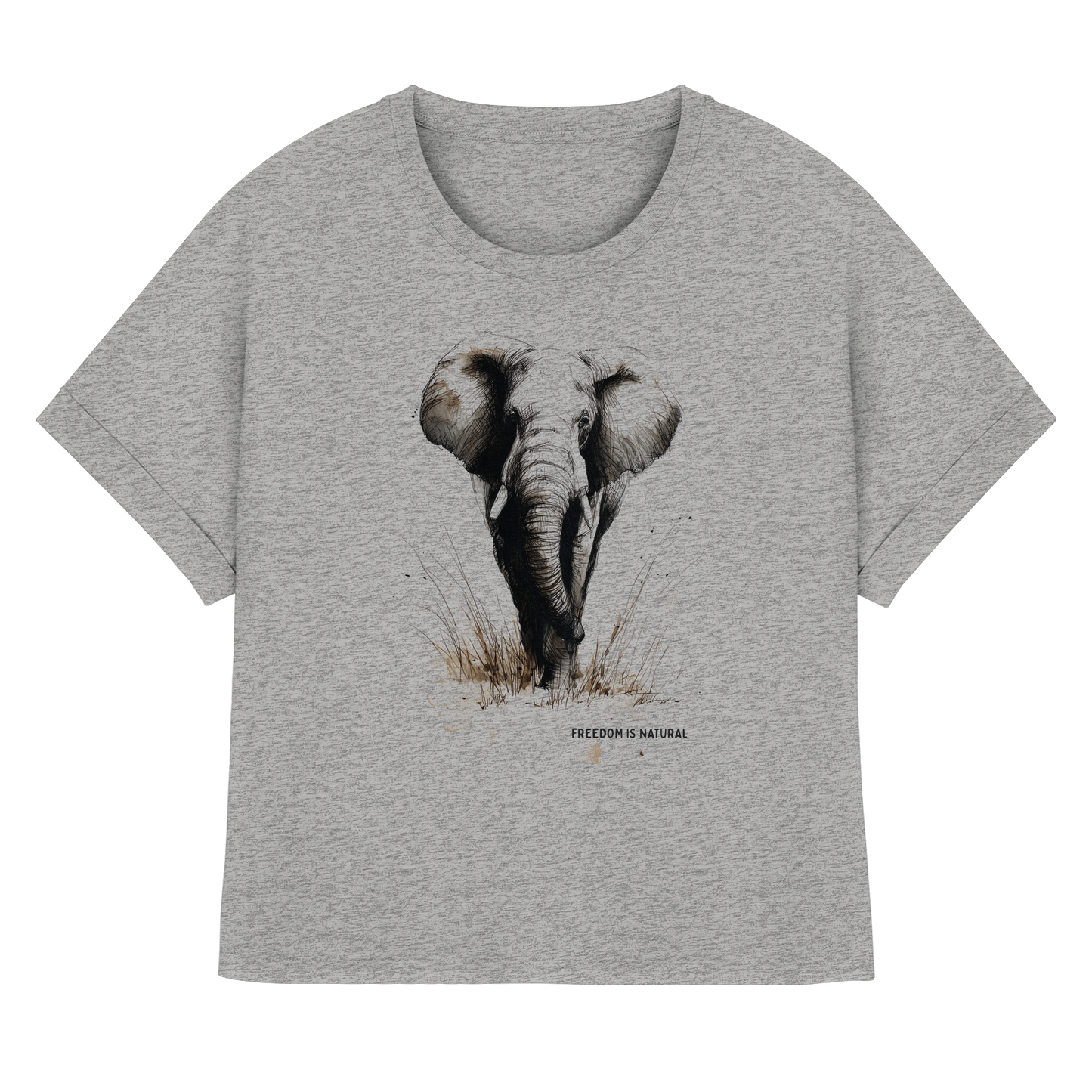 Elefant Sketch Art Style - Womens Organic Rolled Sleeves T-Shirt