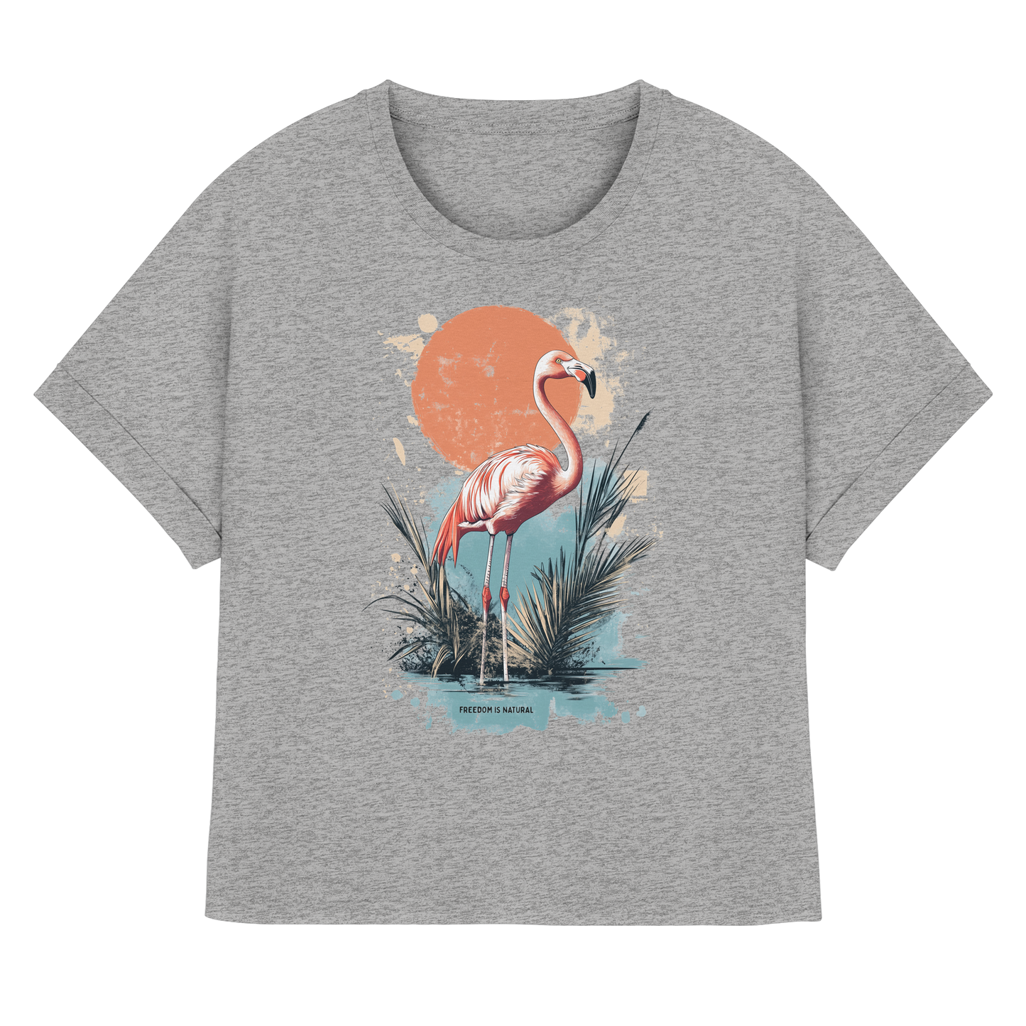 Flamingo Watercolor Style - Womens Organic Rolled Sleeves T-Shirt