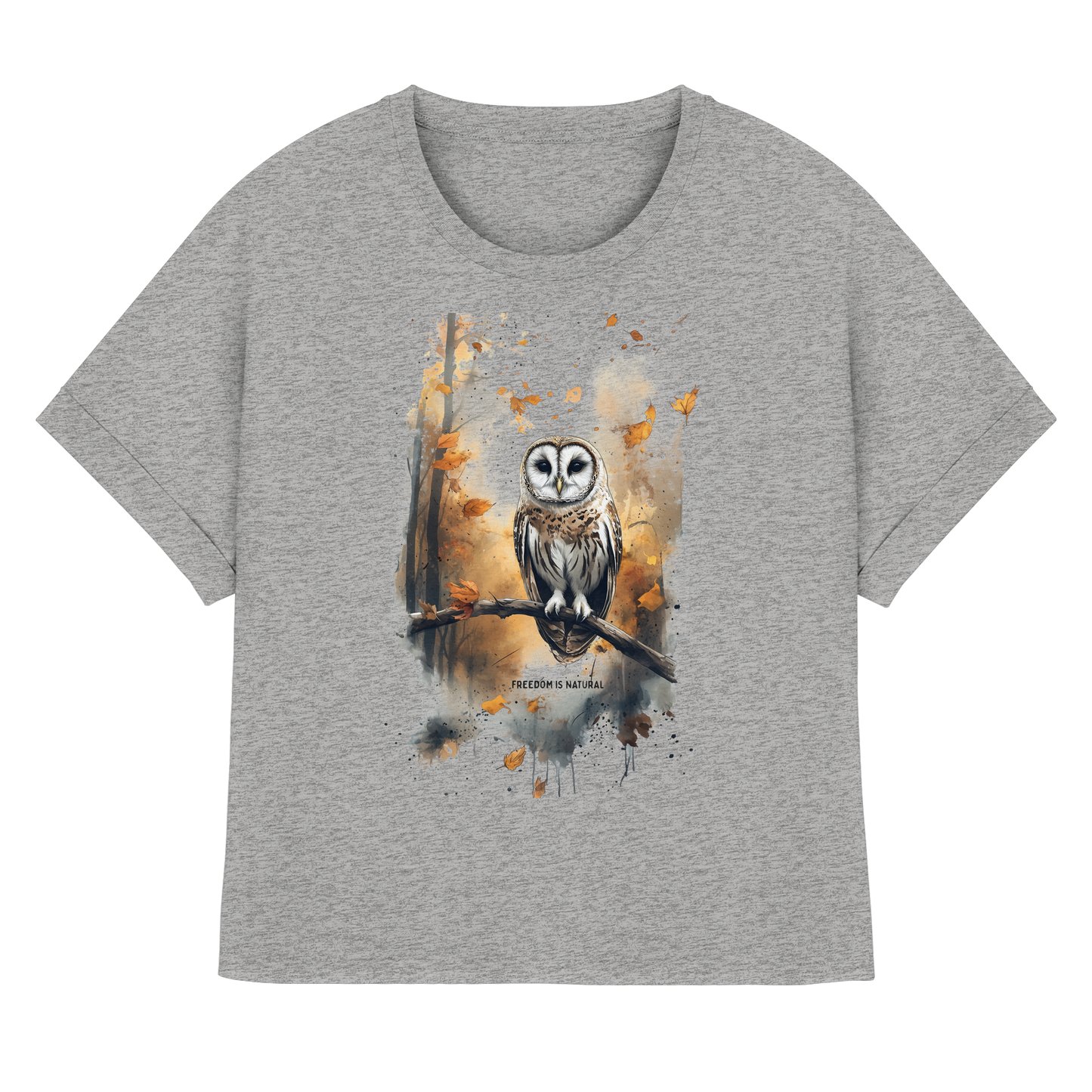 Eule Watercolor Style - Womens Organic Rolled Sleeves T-Shirt