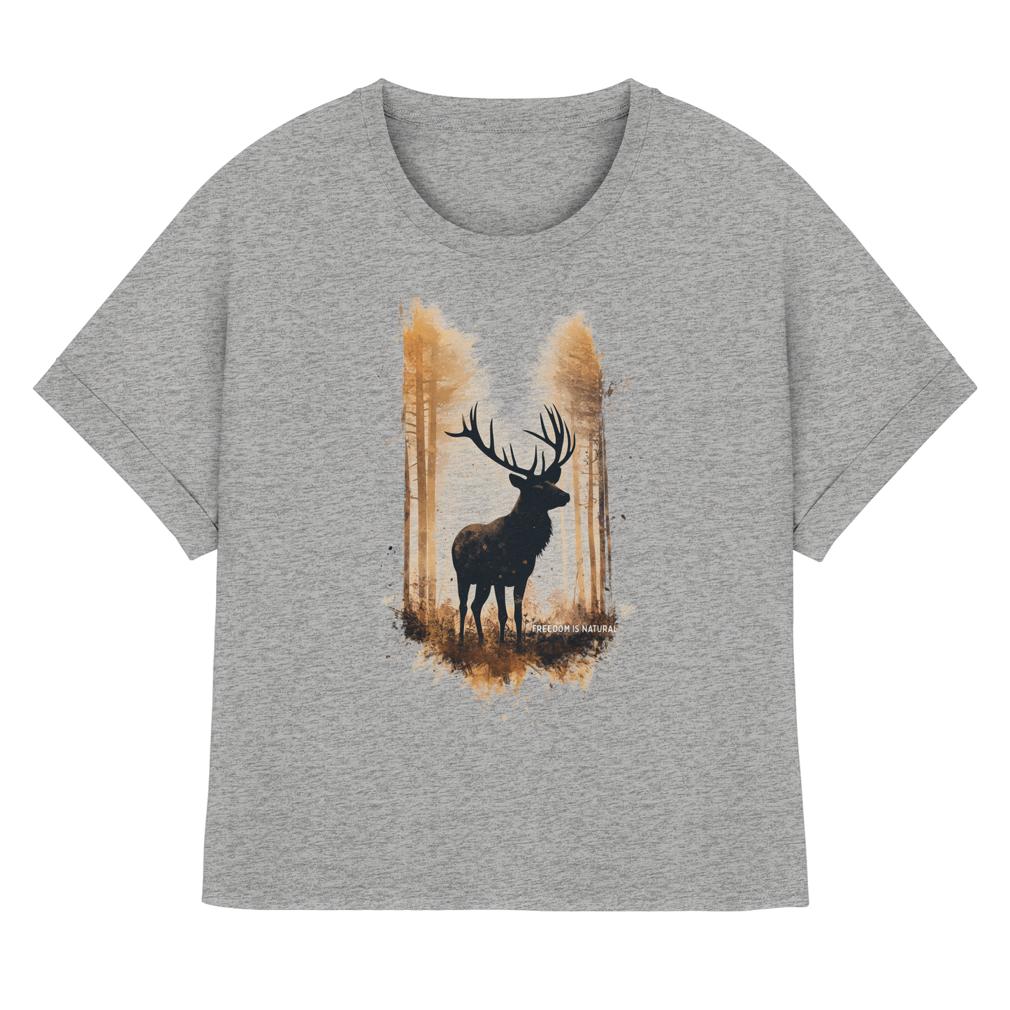 Hirsch Watercolor Style - Womens Organic Rolled Sleeves T-Shirt